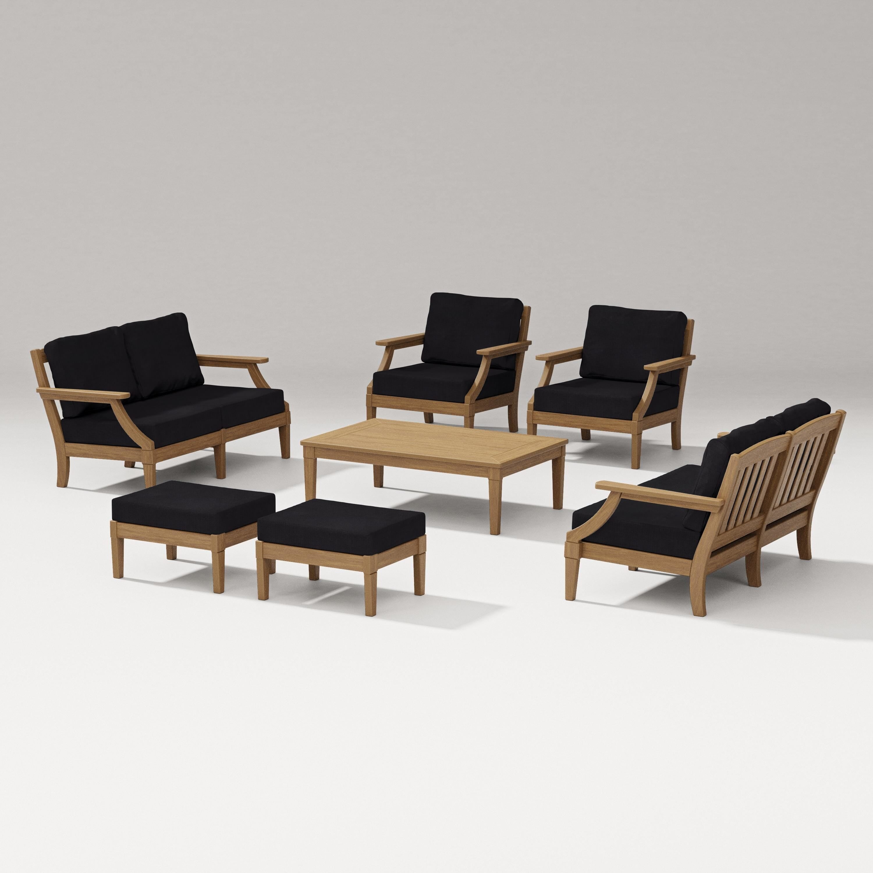PW Designer Series Estate 7-Piece Lounge Loveseat Set in Natural / Midnight Linen