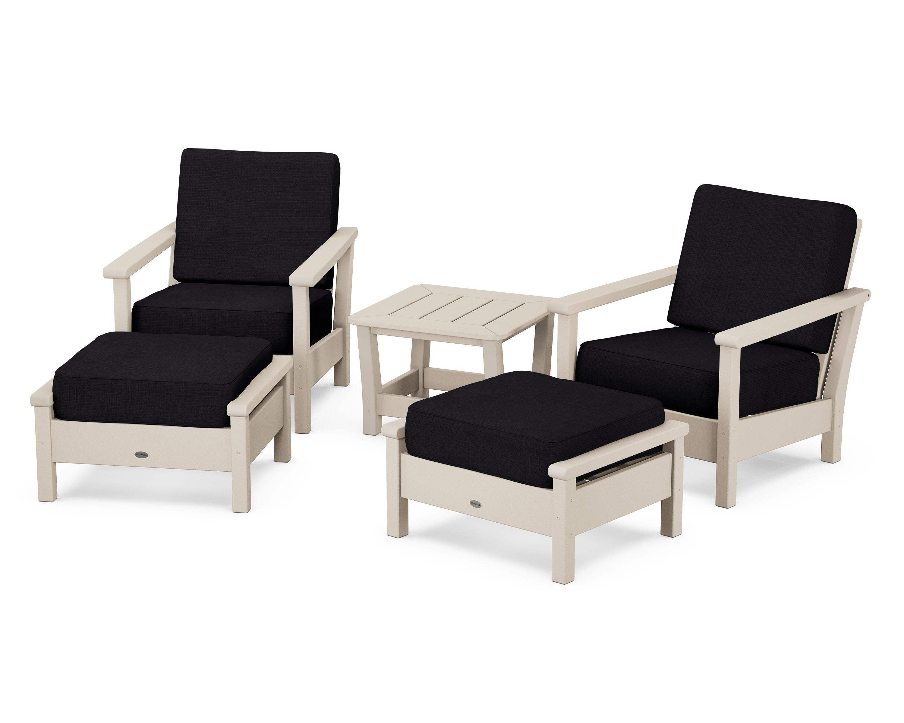 POLYWOOD Harbour 5-Piece Deep Seating Chair Set in Sand / Midnight Linen