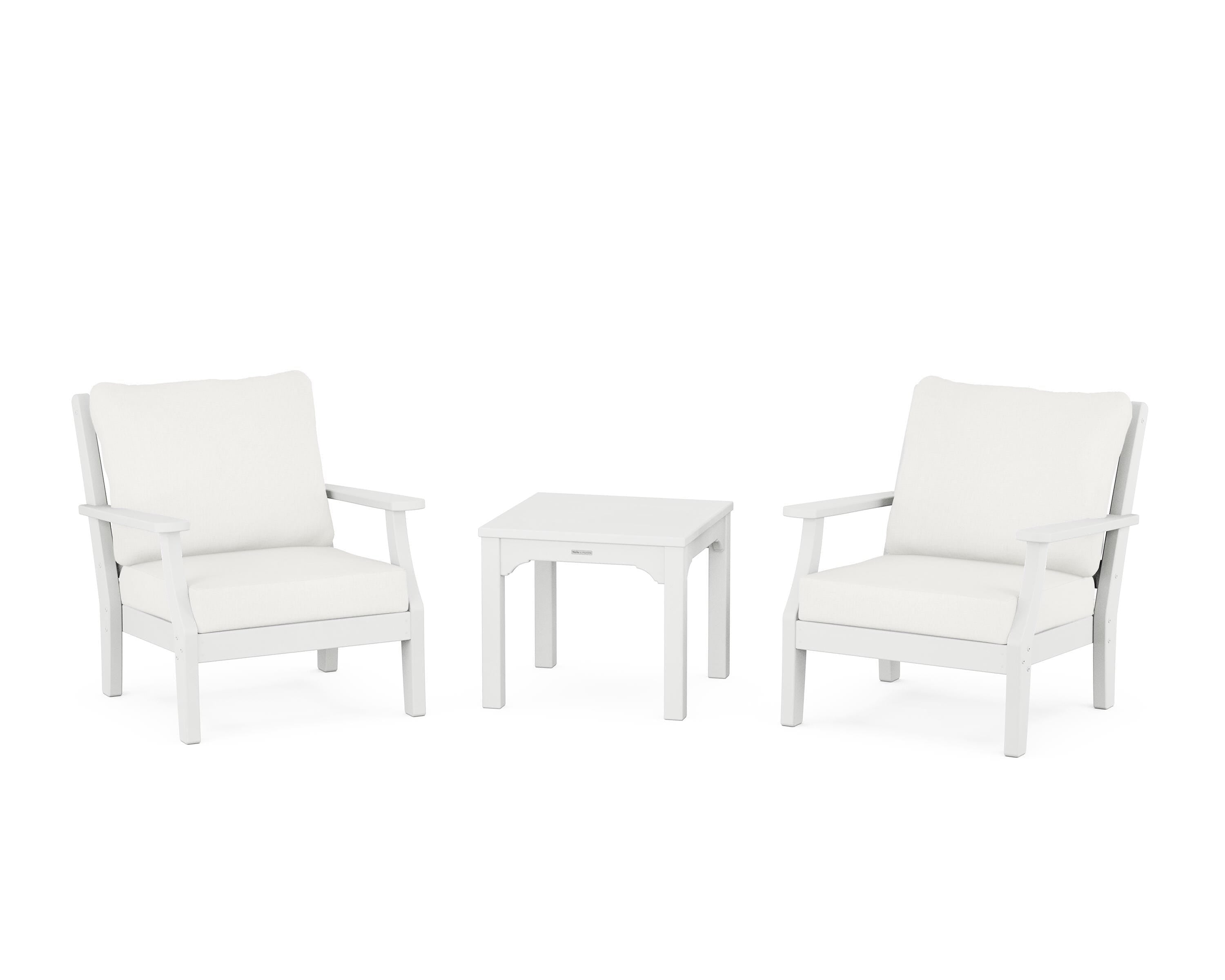 Martha Stewart by POLYWOOD Chinoiserie 3-Piece Deep Seating Set in White / Natural Linen