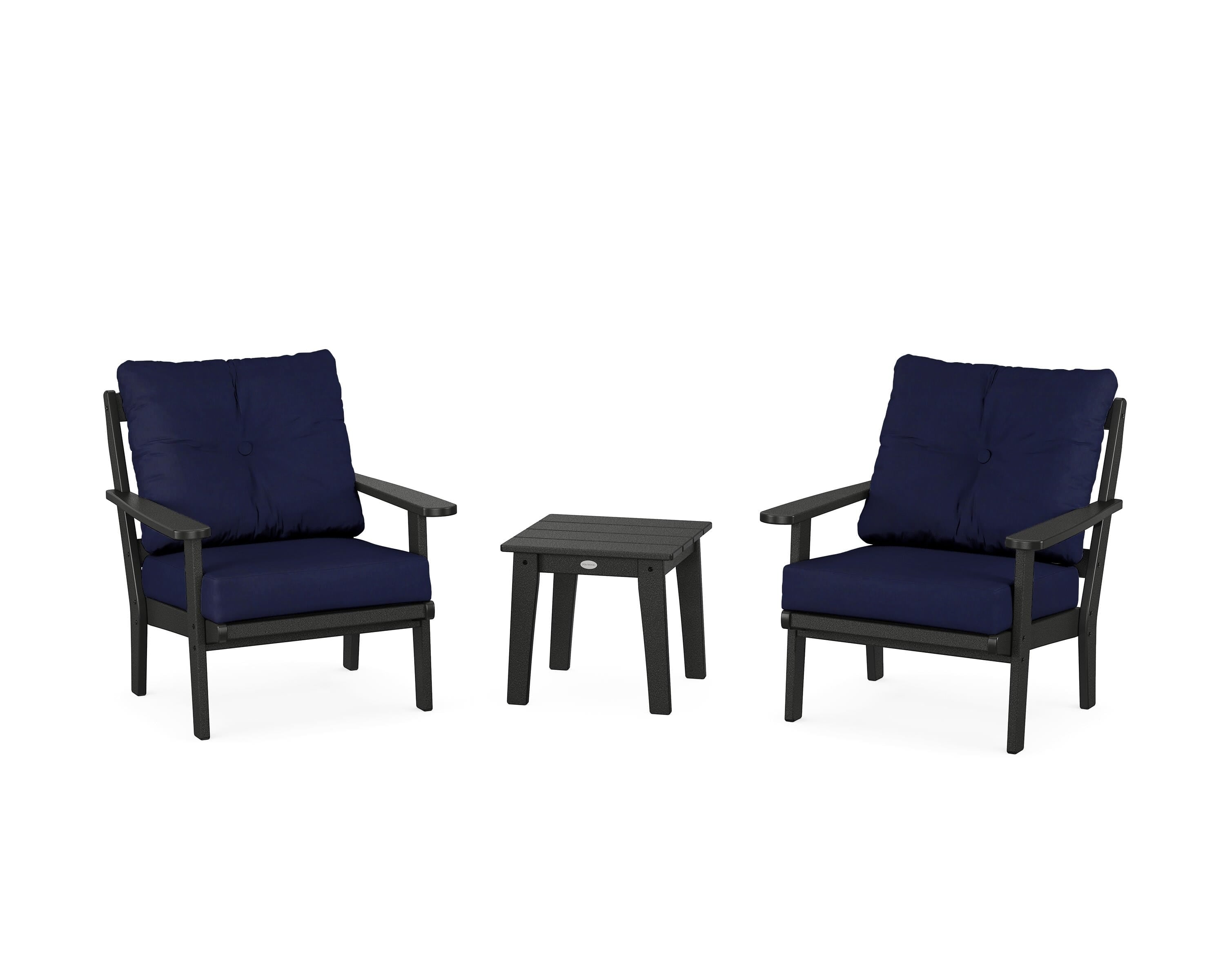 POLYWOOD Mission 3-Piece Deep Seating Set in Black / Navy