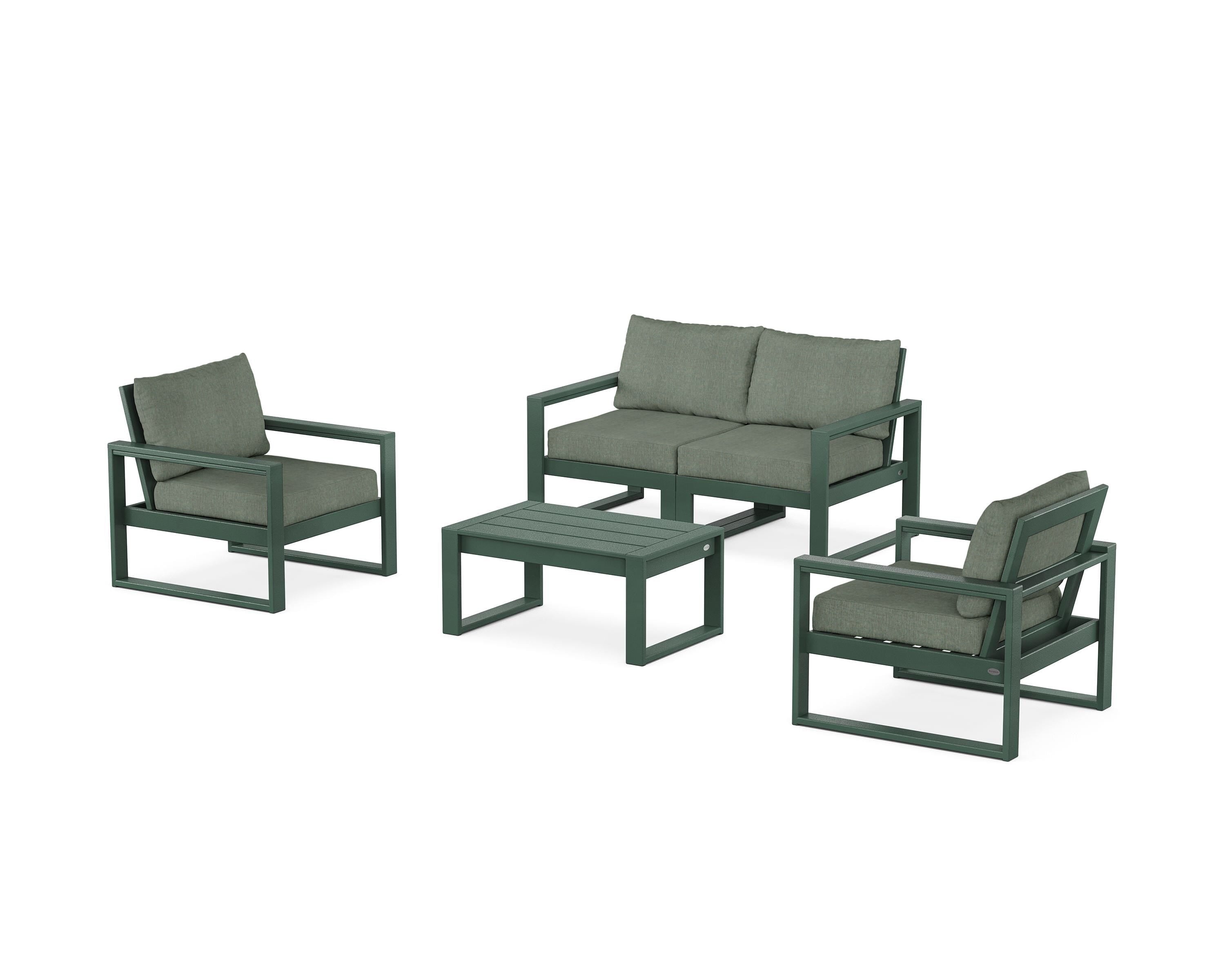 POLYWOOD EDGE Sectional 4-Piece Deep Seating Set with Loveseat in Green / Cast Sage