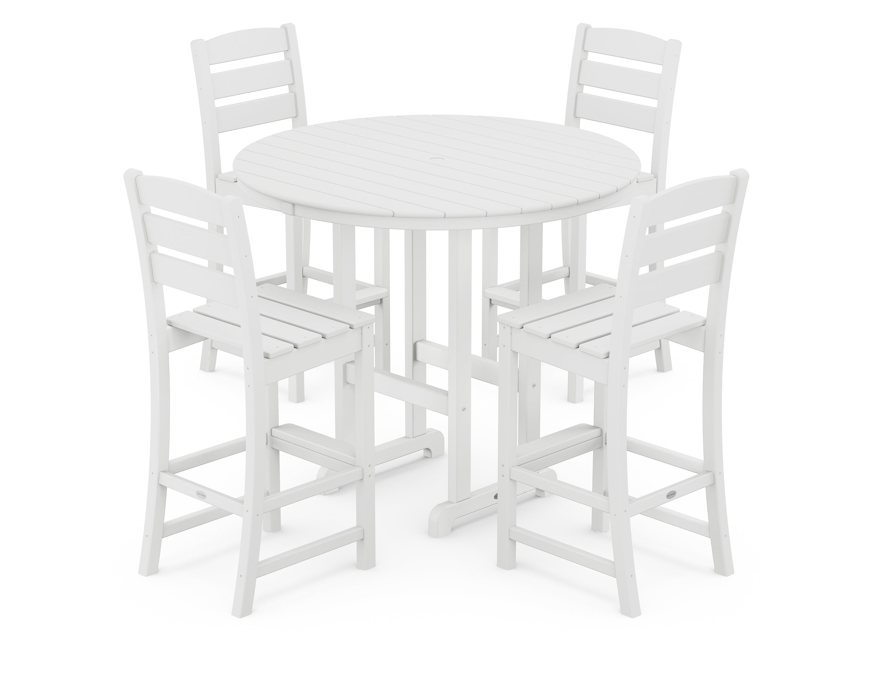 POLYWOOD® Lakeside 5-Piece Round Farmhouse Side Chair Bar Set in White