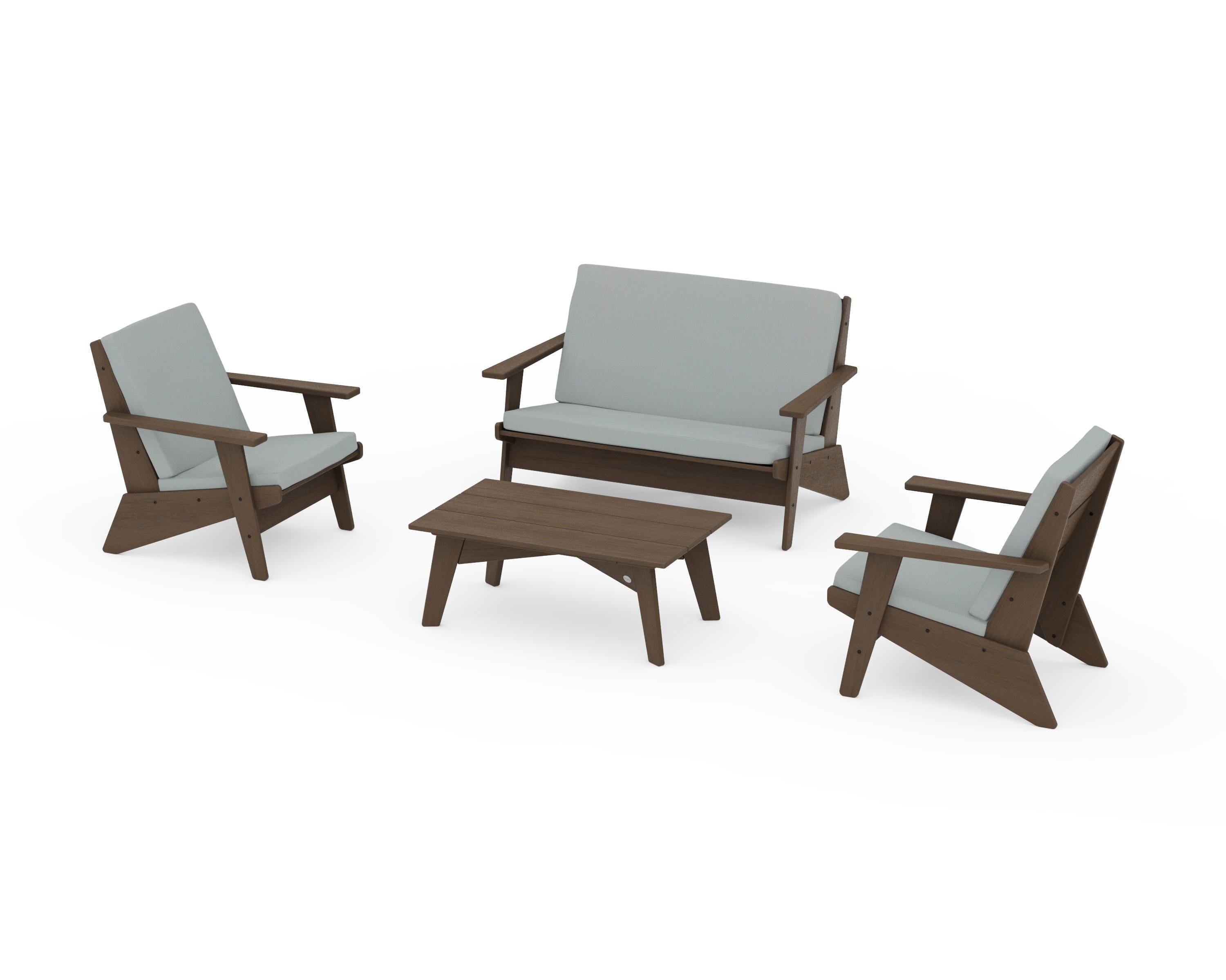 POLYWOOD Riviera Modern Lounge 4-Piece Set in Kona / Spa