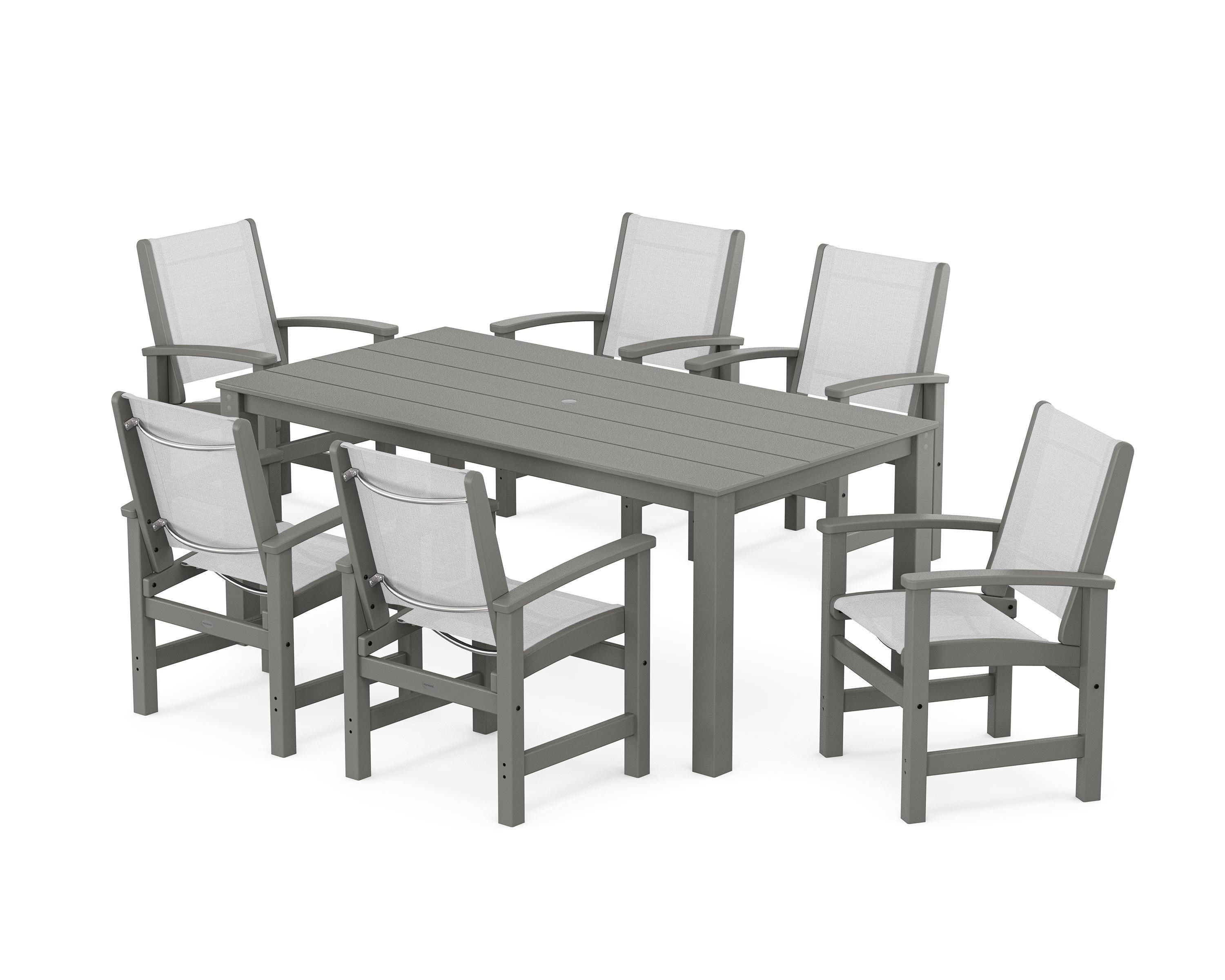 POLYWOOD Coastal 7-Piece Parsons Dining Set in Slate Grey / White Sling