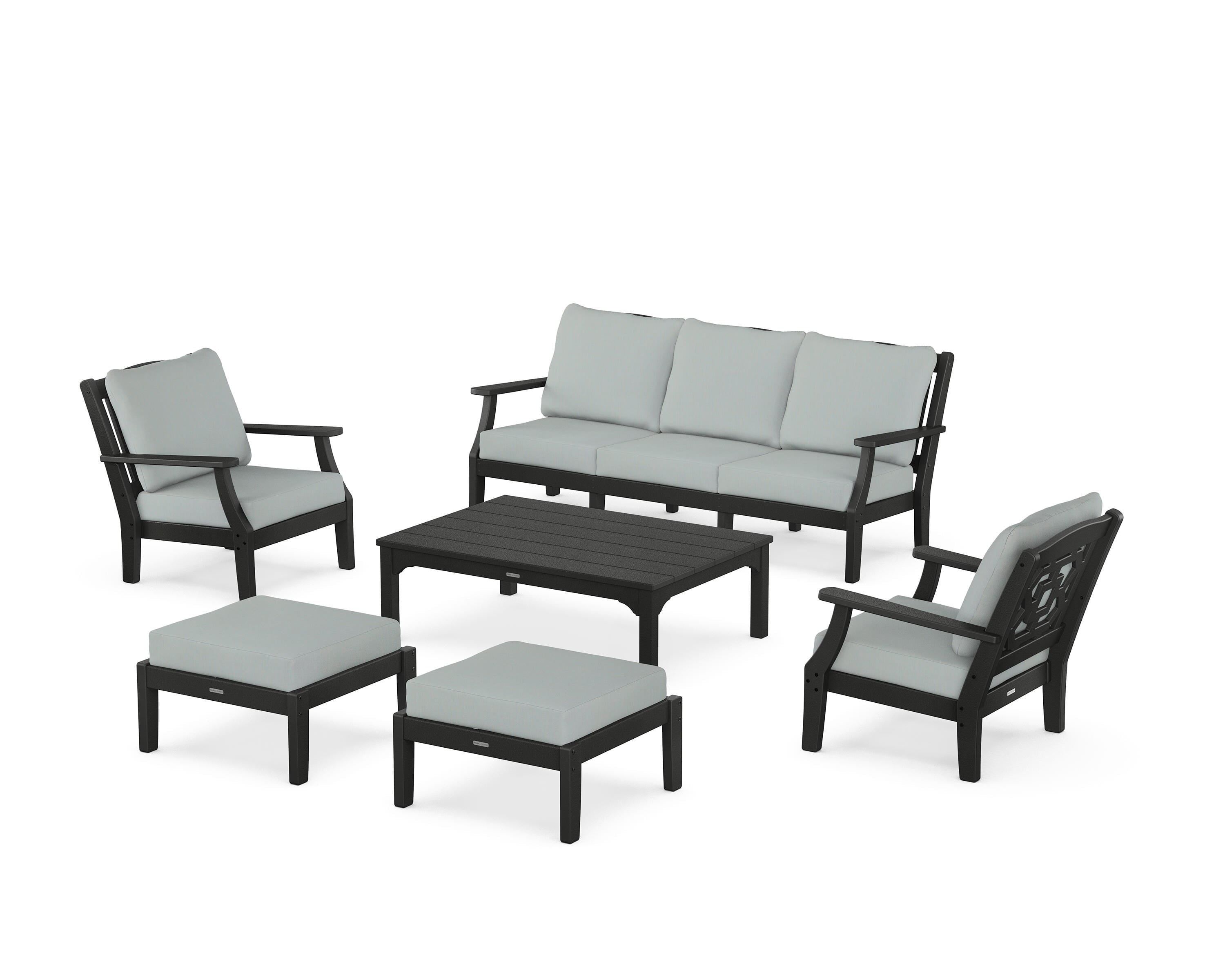 Martha Stewart by POLYWOOD Chinoiserie 6-Piece Lounge Sofa Set in Black / Spa