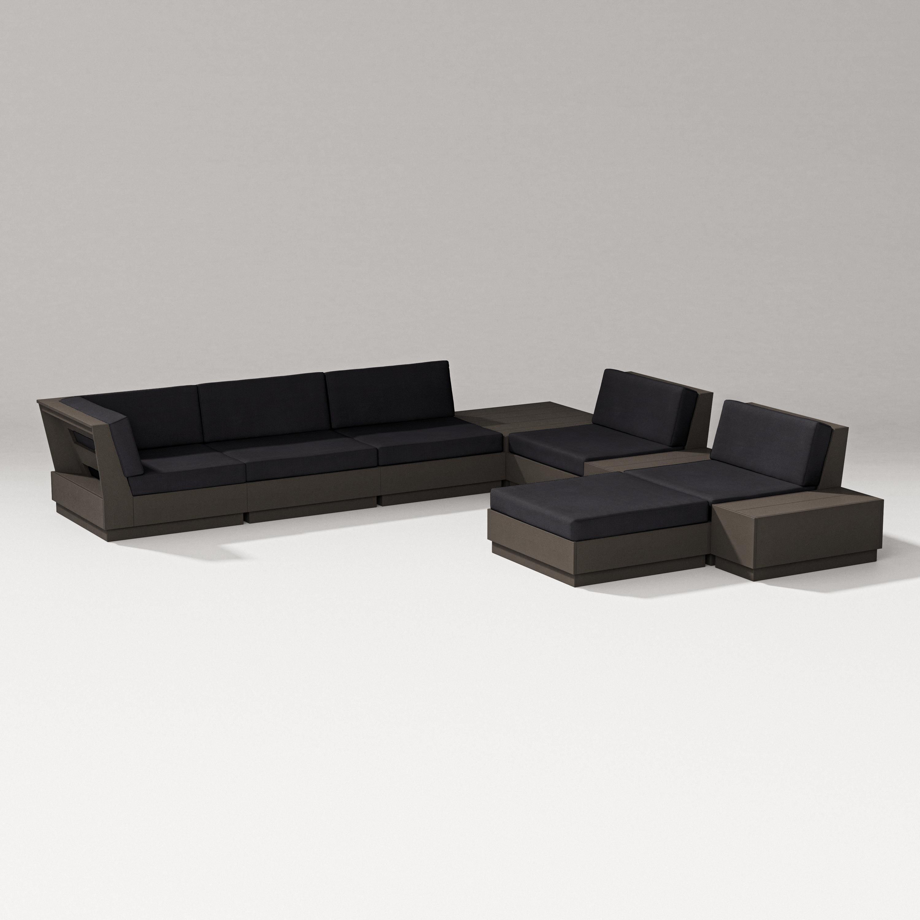 PW Designer Series Elevate 9-Piece Conversation Sectional in Vintage Coffee / Midnight Linen