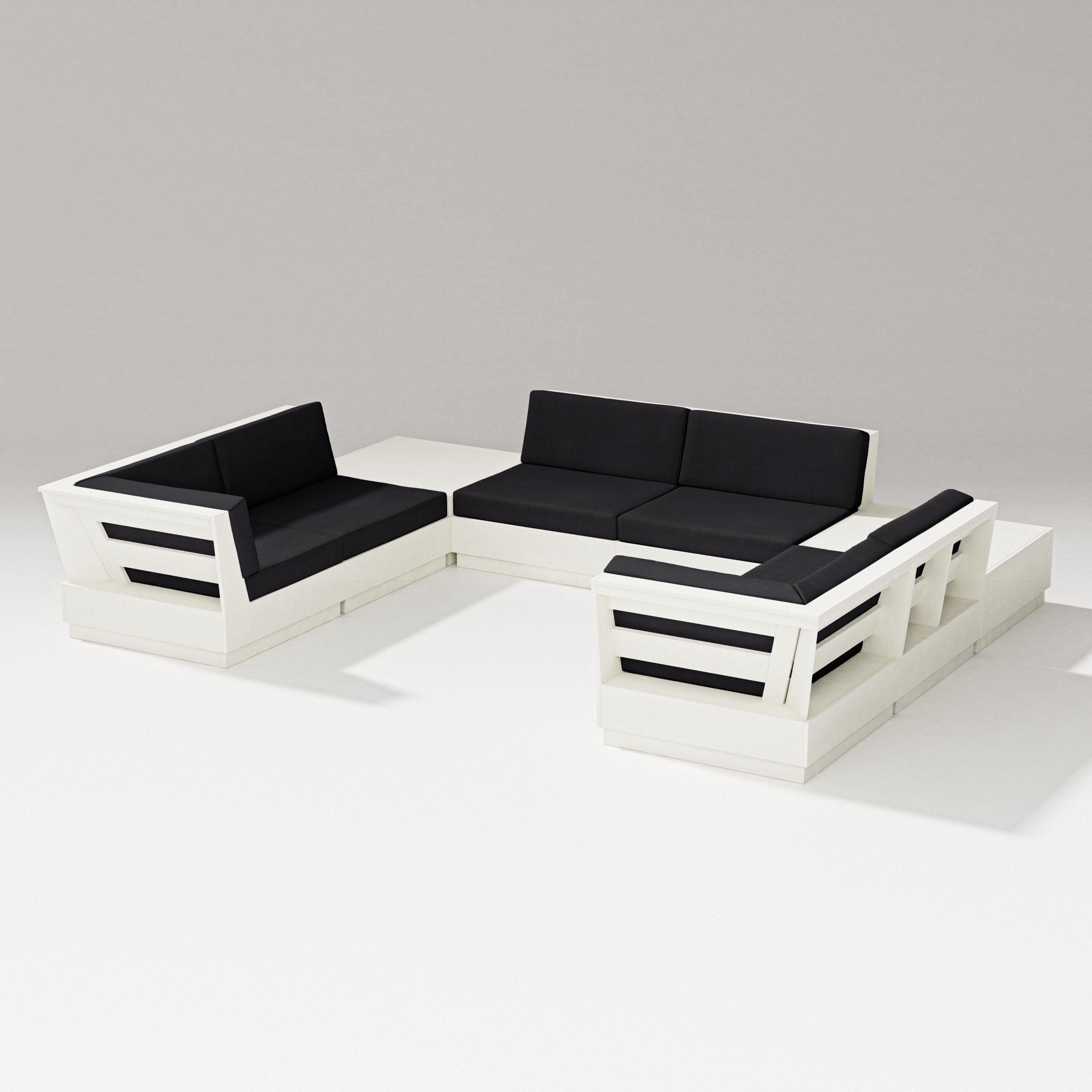 PW Designer Series Elevate 8-Piece U-Shaped Sectional in Vintage White / Midnight Linen