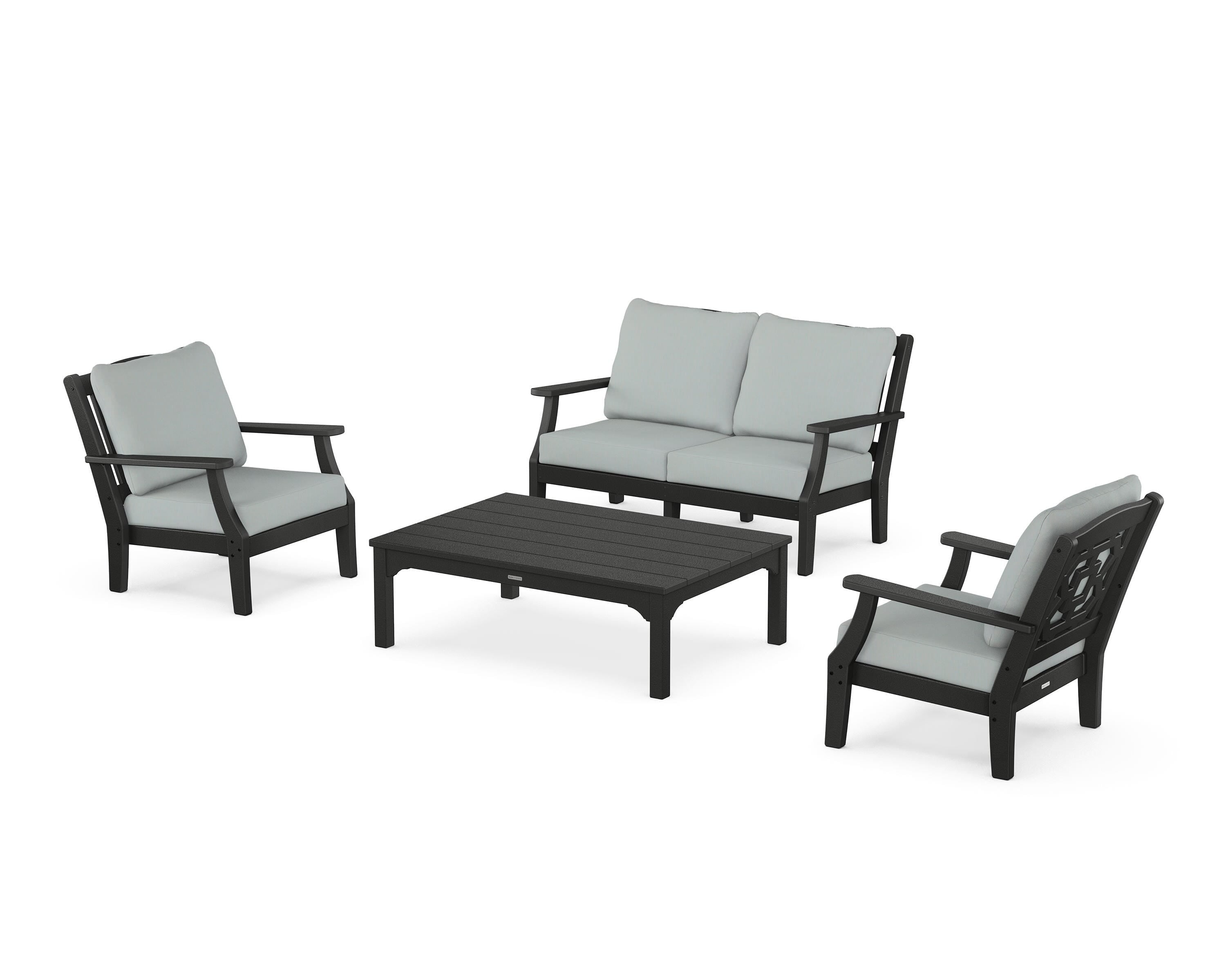 Martha Stewart by POLYWOOD Chinoiserie 4-Piece Deep Seating Set with Loveseat in Black / Spa