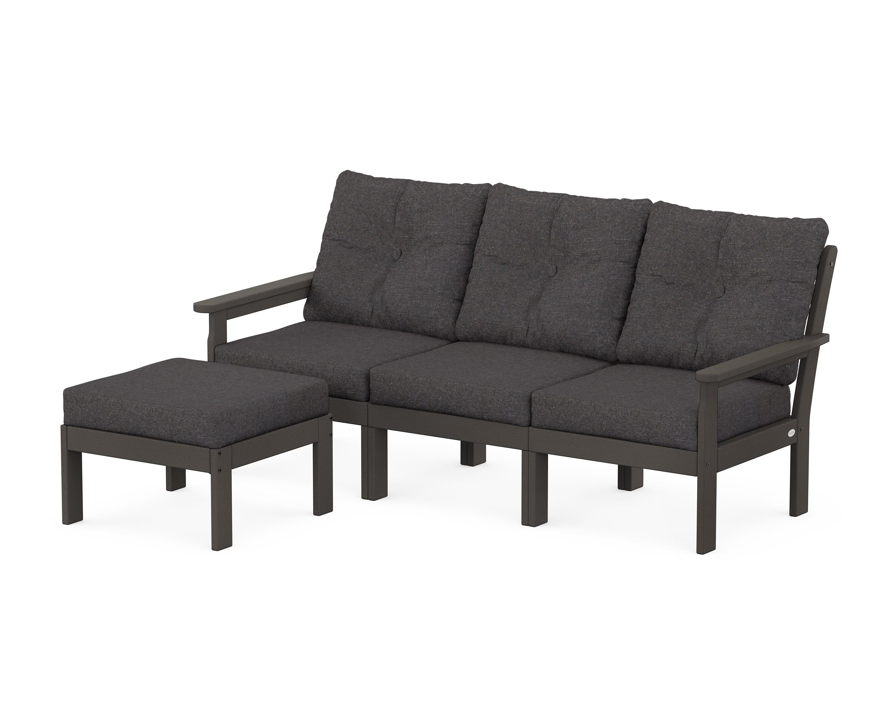 POLYWOOD Vineyard 4-Piece Sectional with Ottoman in Vintage Coffee / Ash Charcoal