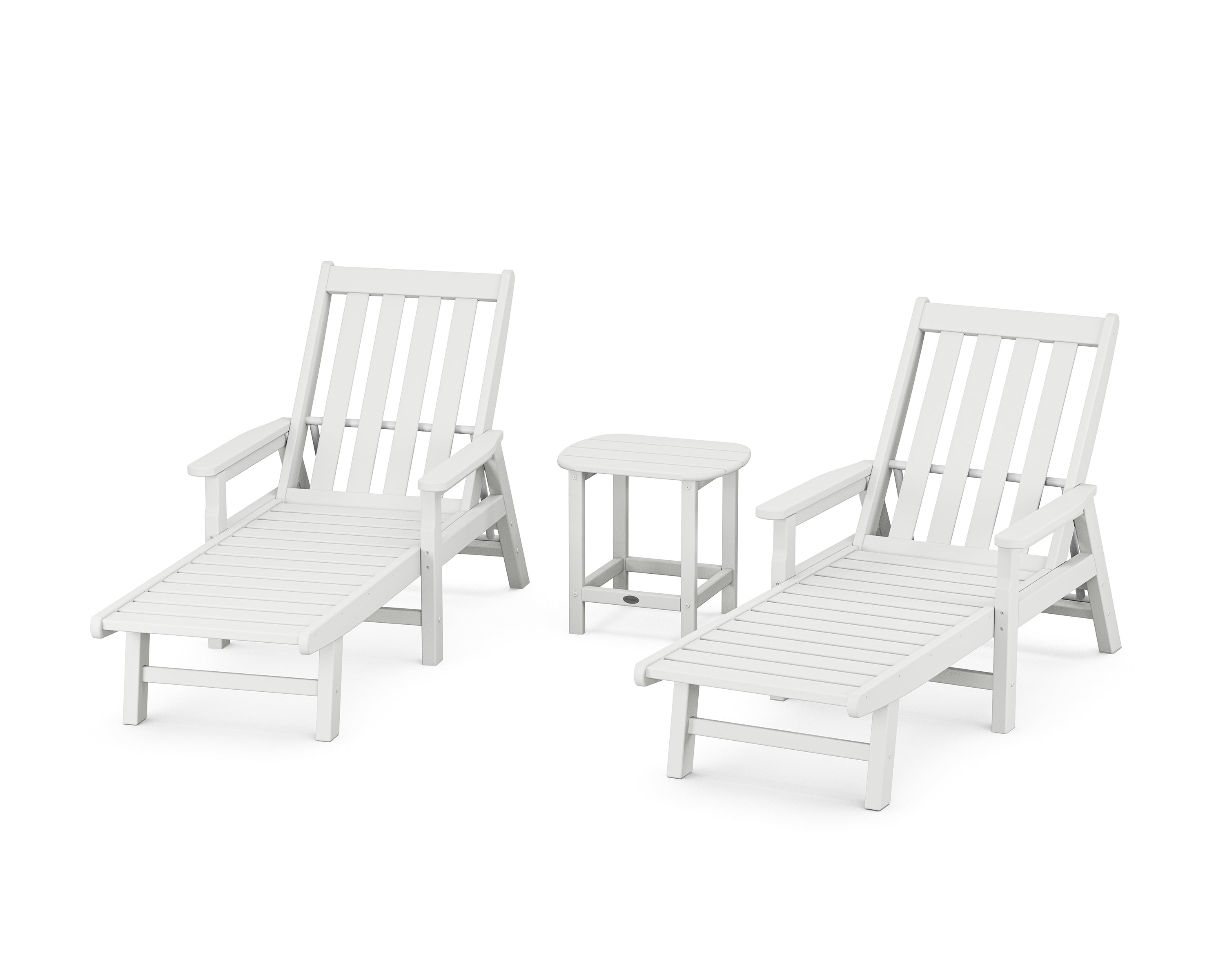 POLYWOOD Vineyard 3-Piece Chaise with Arms Set in White