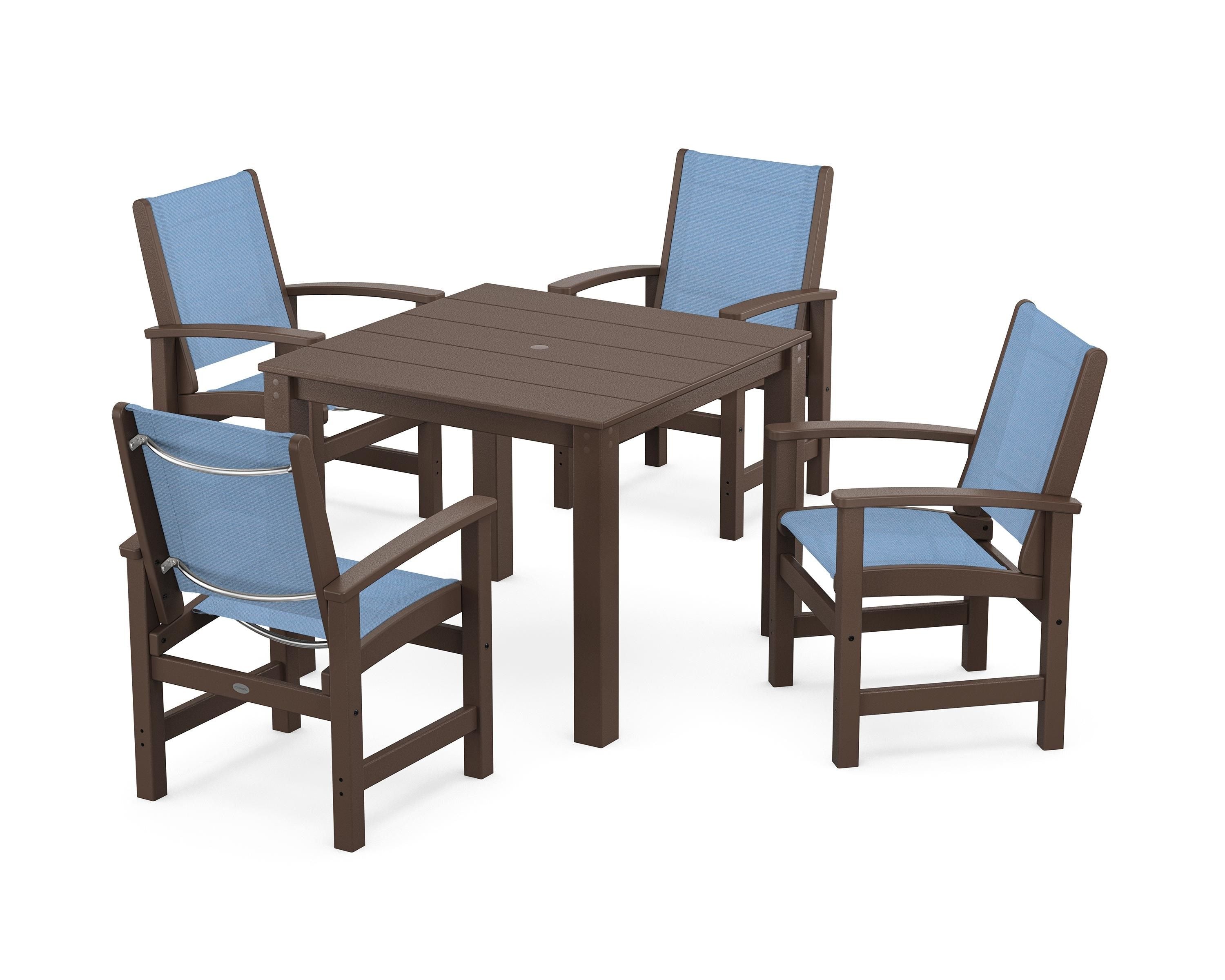 POLYWOOD Coastal 5-Piece Parsons Dining Set in Mahogany / Poolside Sling