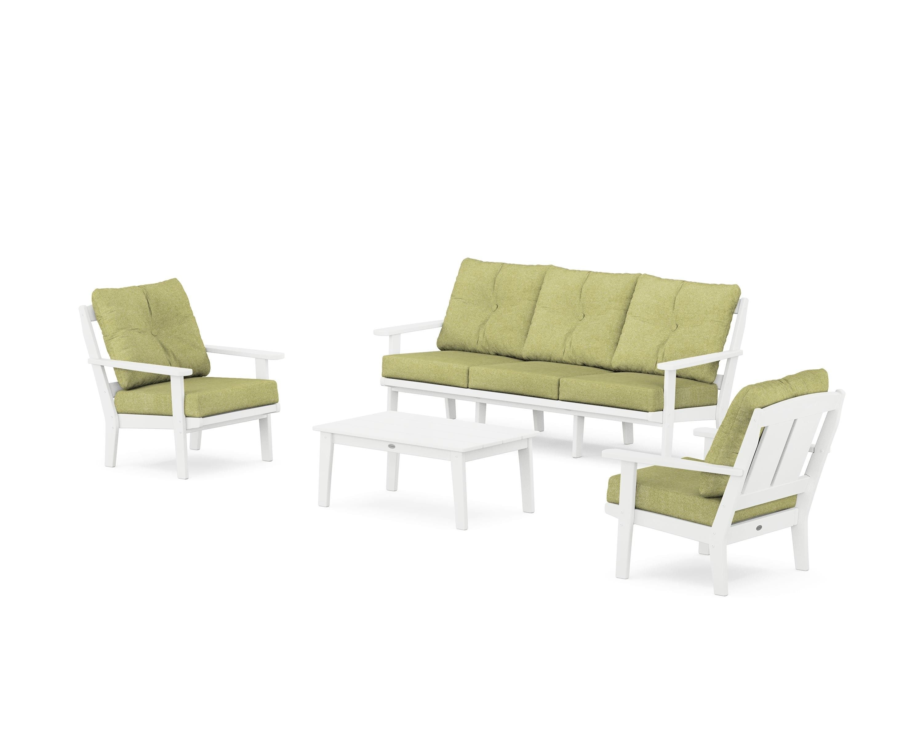 POLYWOOD Mission 4-Piece Deep Seating Set with Sofa in White / Chartreuse Boucle