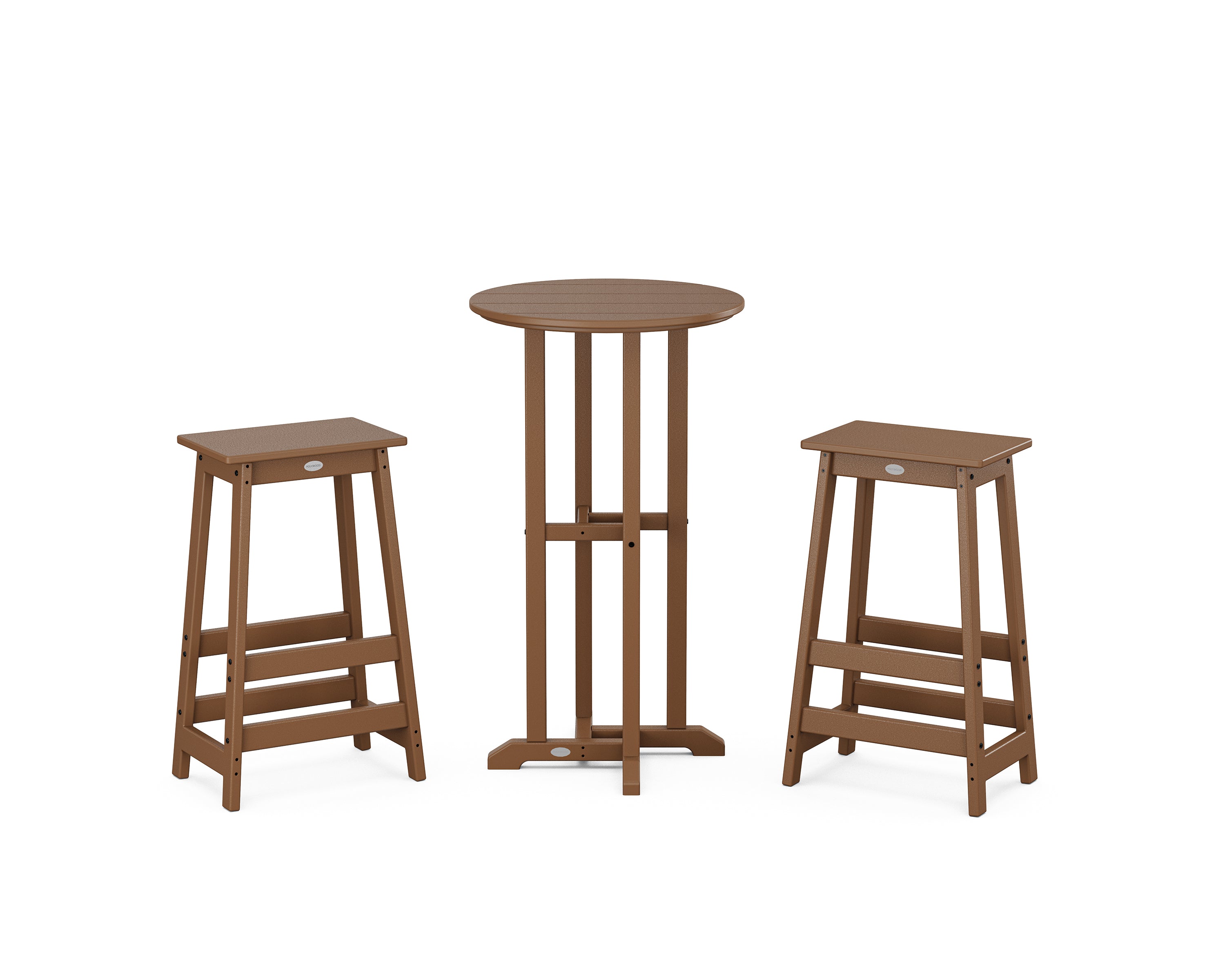 POLYWOOD Modern Studio Bar Stool 3-Piece Bistro Set in Teak