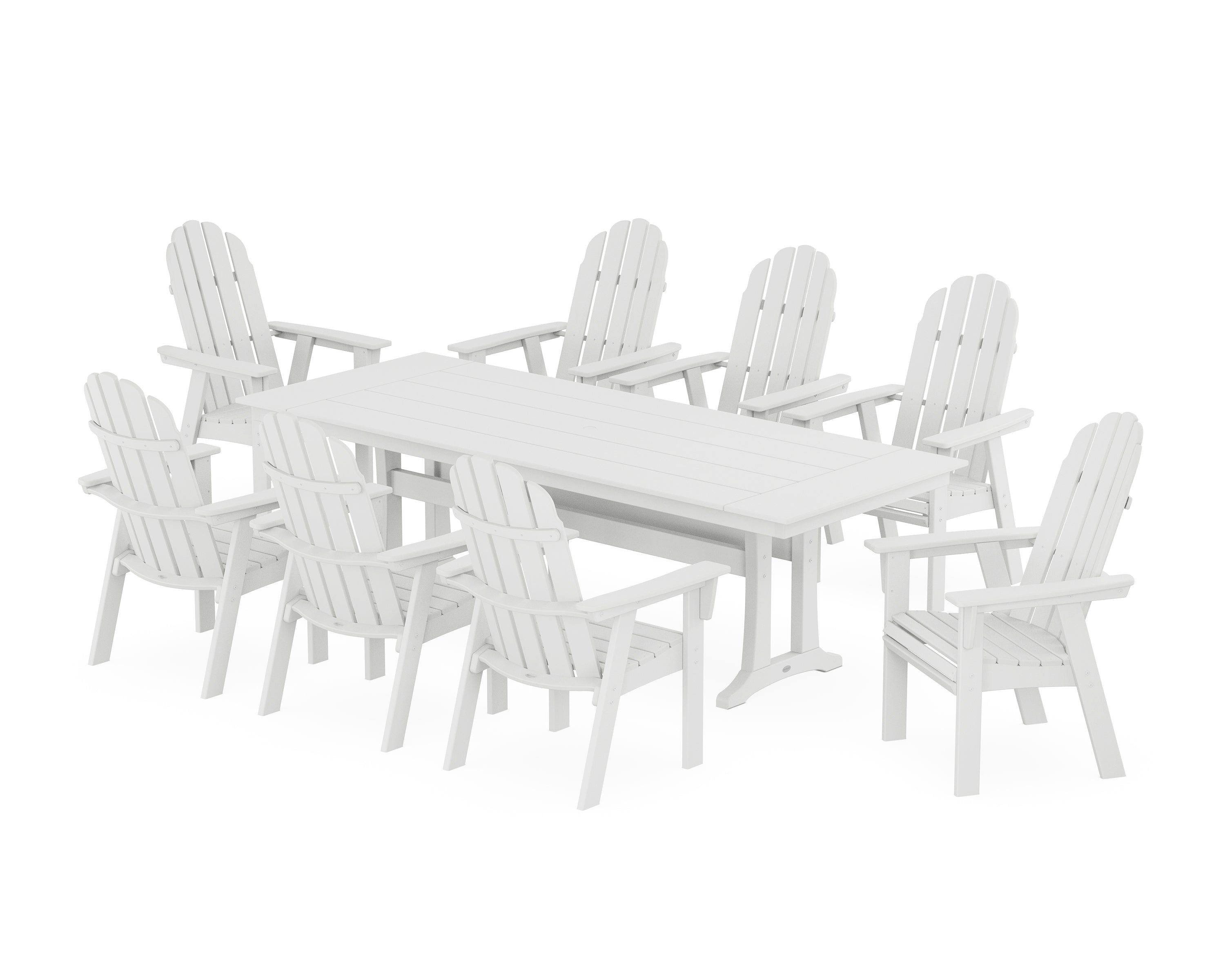 POLYWOOD® Vineyard 9-Piece Curveback Adirondack Farmhouse Dining Set with Trestle Legs in White