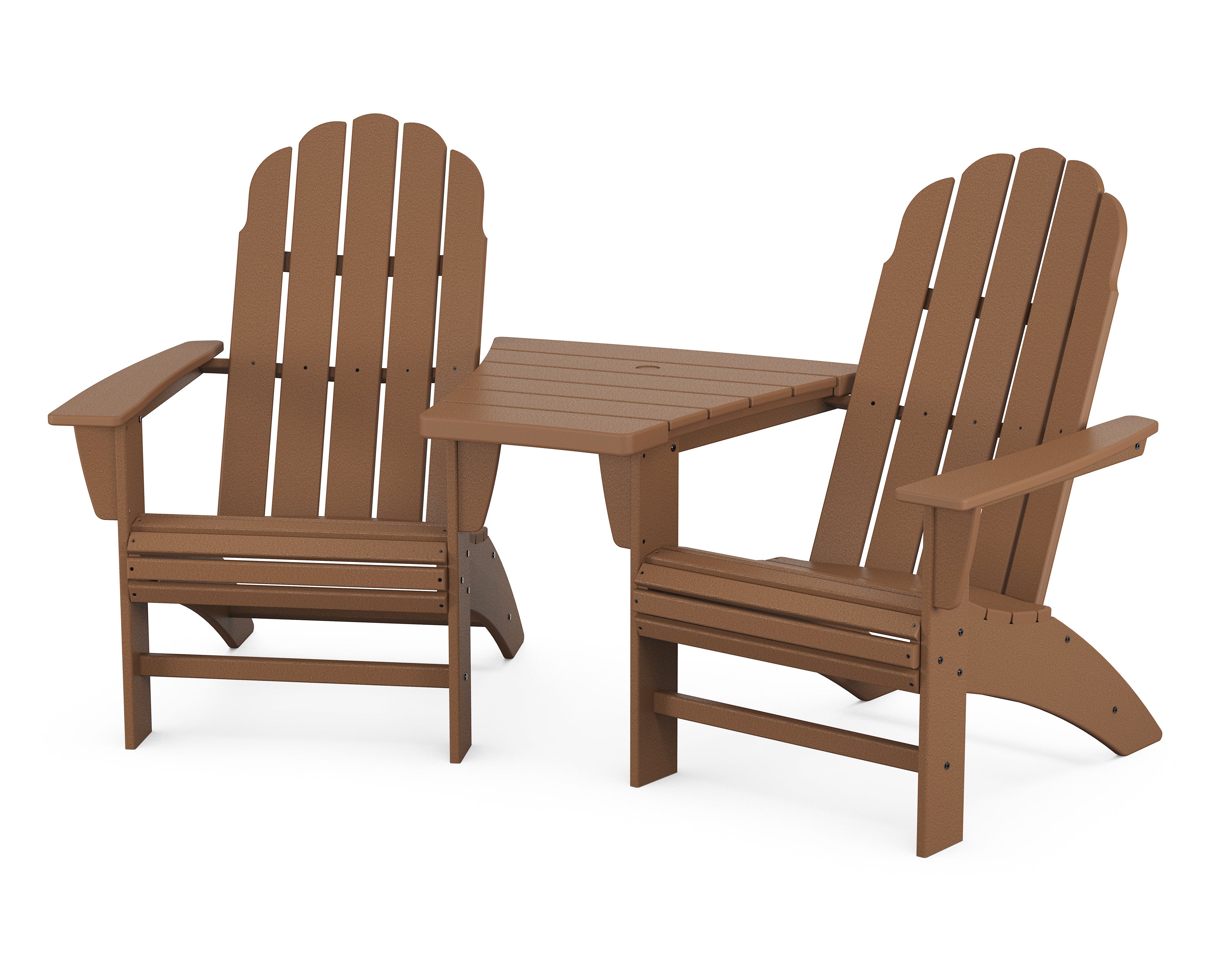 POLYWOOD® Vineyard 3-Piece Curveback Adirondack Set with Angled Connecting Table in Teak
