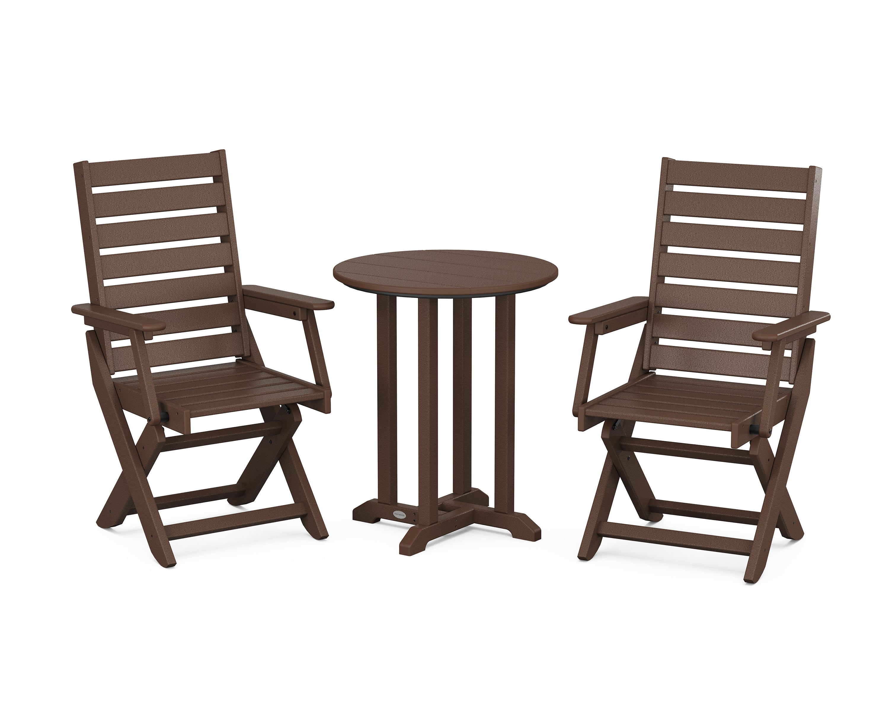 POLYWOOD Captain Folding Chair 3-Piece Round Bistro Dining Set in Mahogany