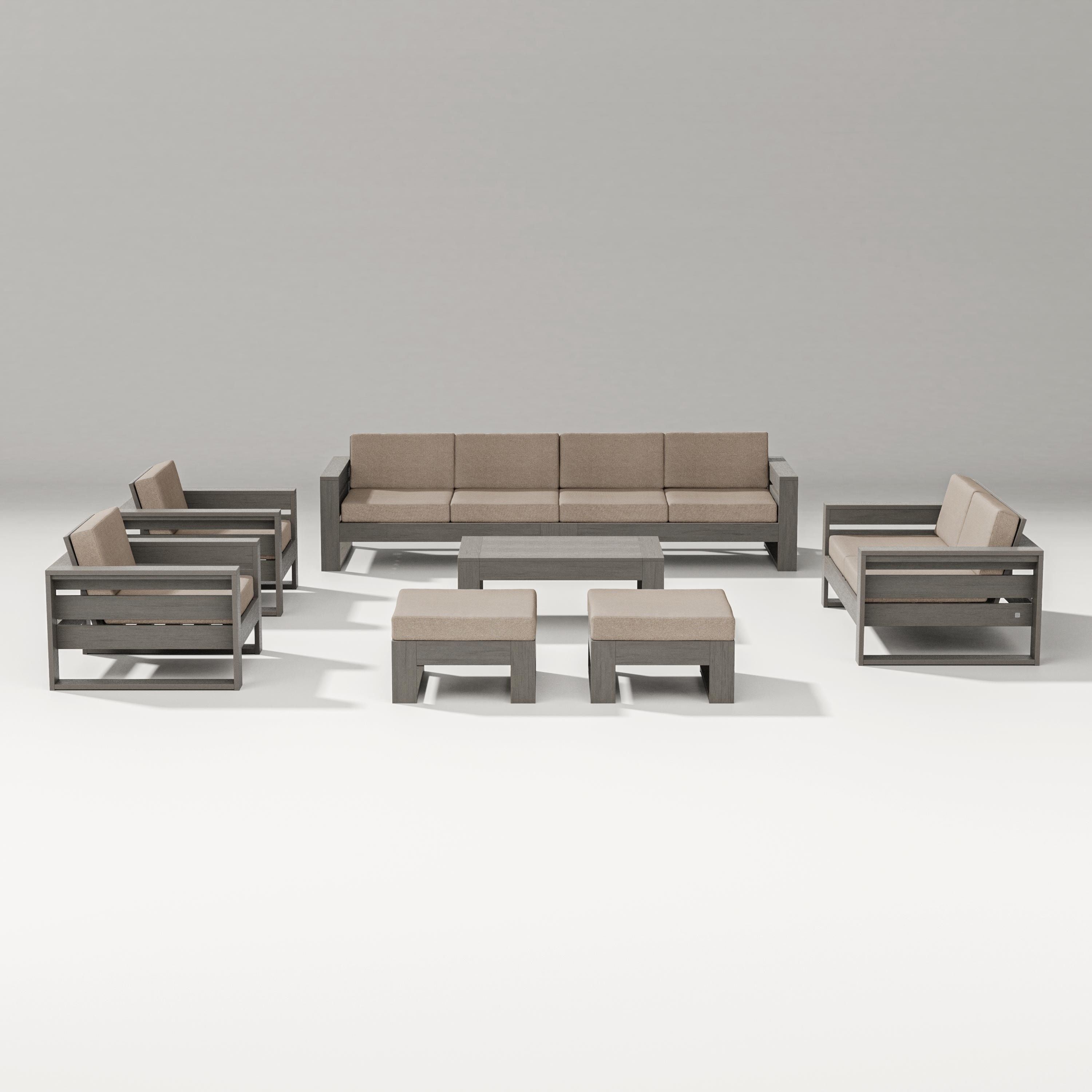 PW Designer Series Latitude 8-Piece Lounge Sofa Set in Driftwood / Spiced Burlap