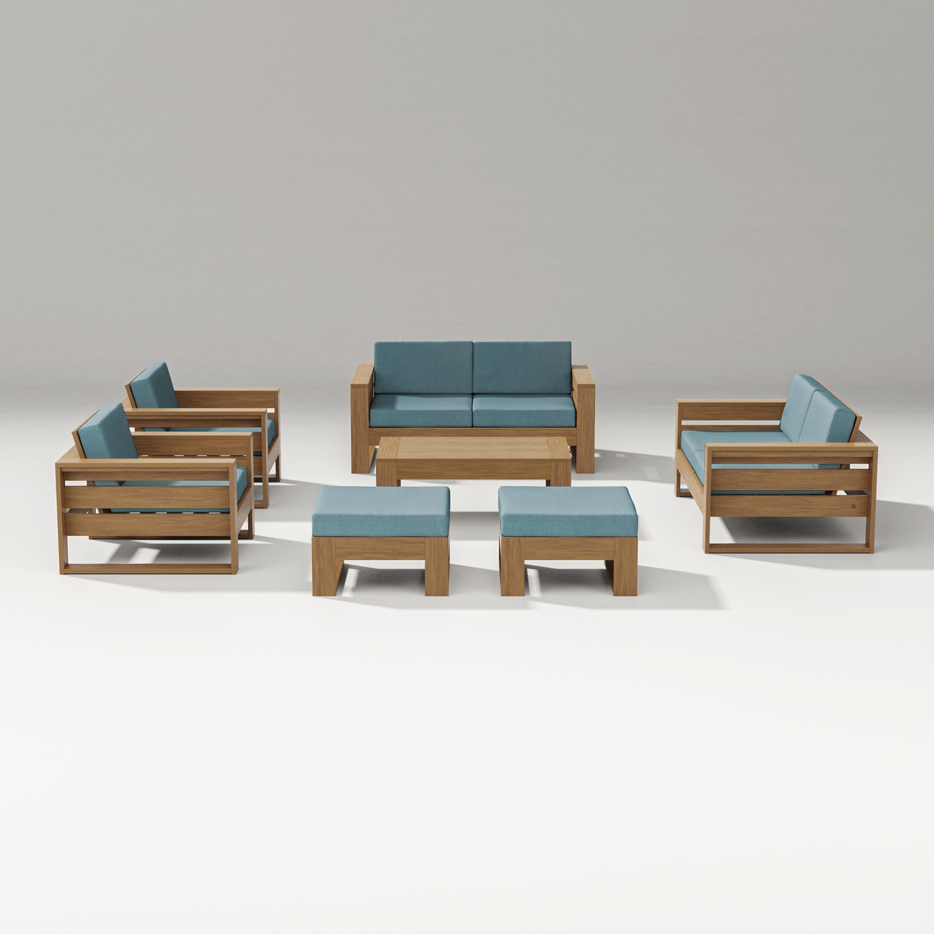 PW Designer Series Latitude 7-Piece Lounge Loveseat Set in Natural / Ocean Teal