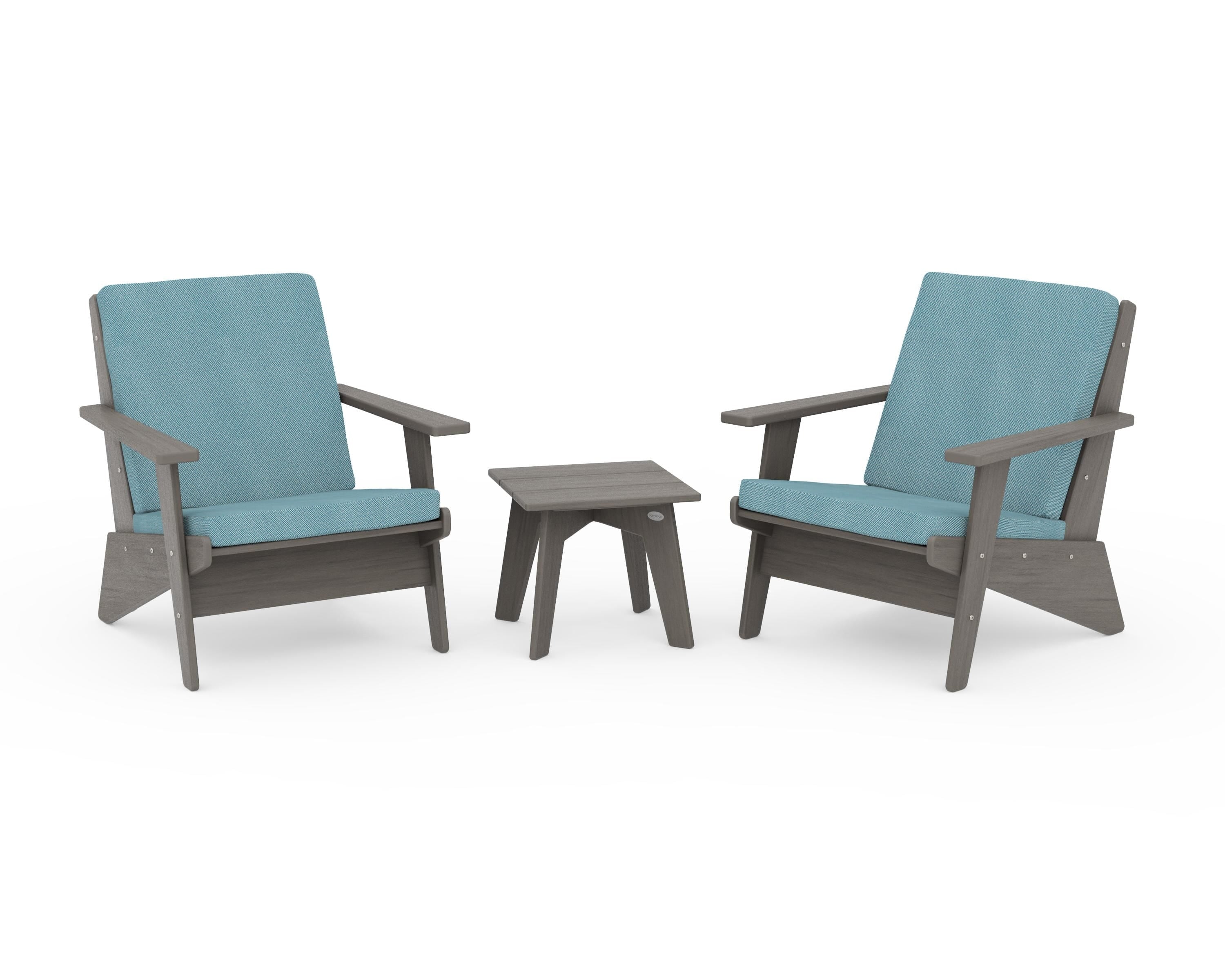POLYWOOD Riviera Modern Lounge 3-Piece Set in Driftwood / Lattice Sky Blue
