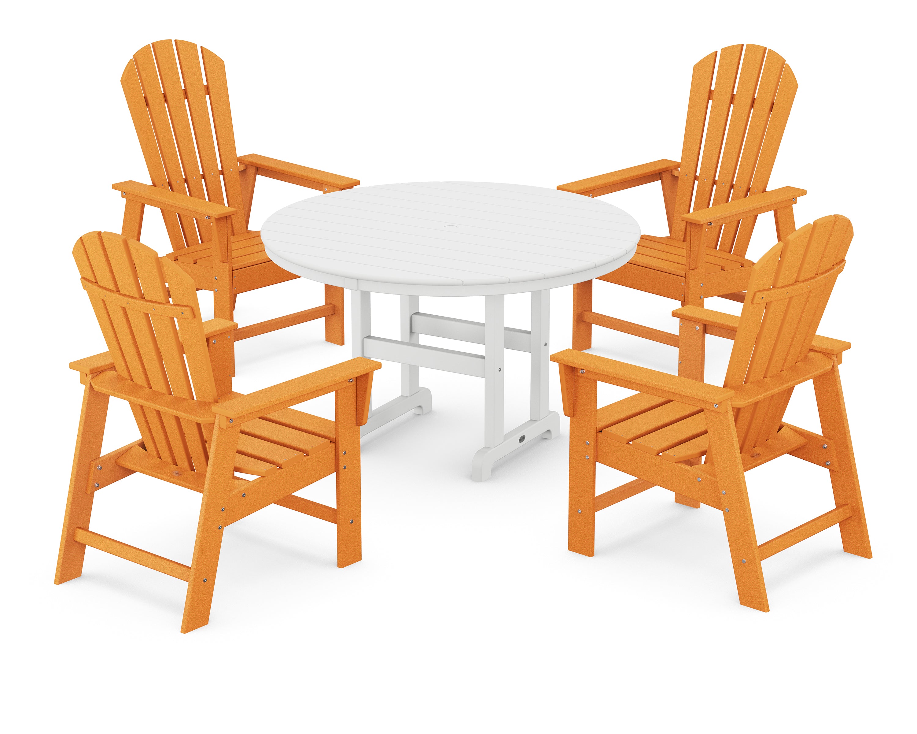 POLYWOOD® South Beach 5-Piece Round Farmhouse Dining Set in Tangerine / White