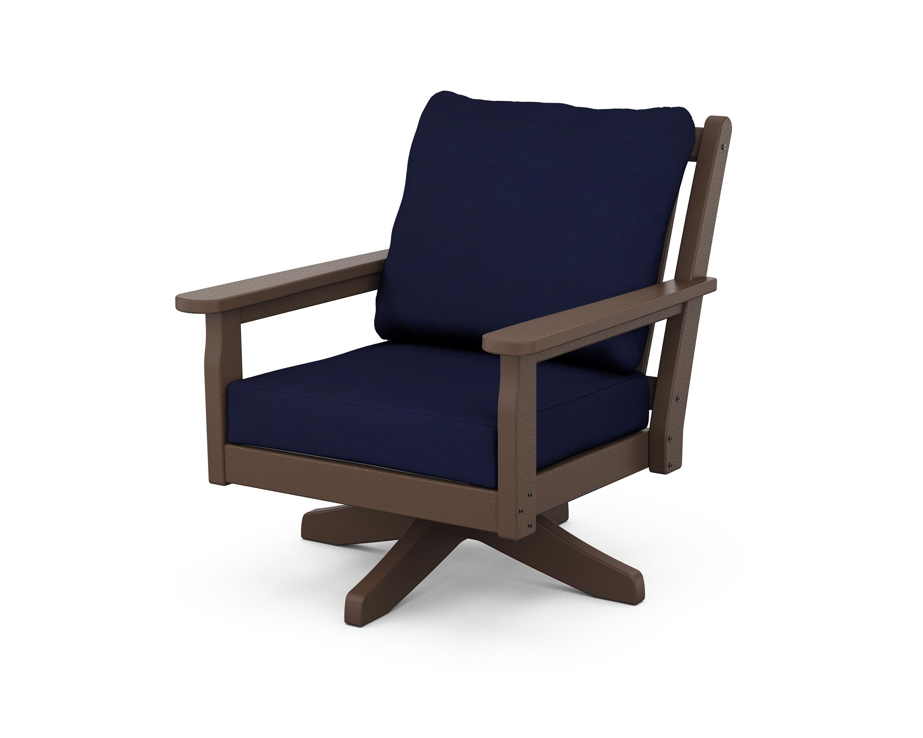 POLYWOOD Chippendale Deep Seating Swivel Chair in Mahogany / Navy