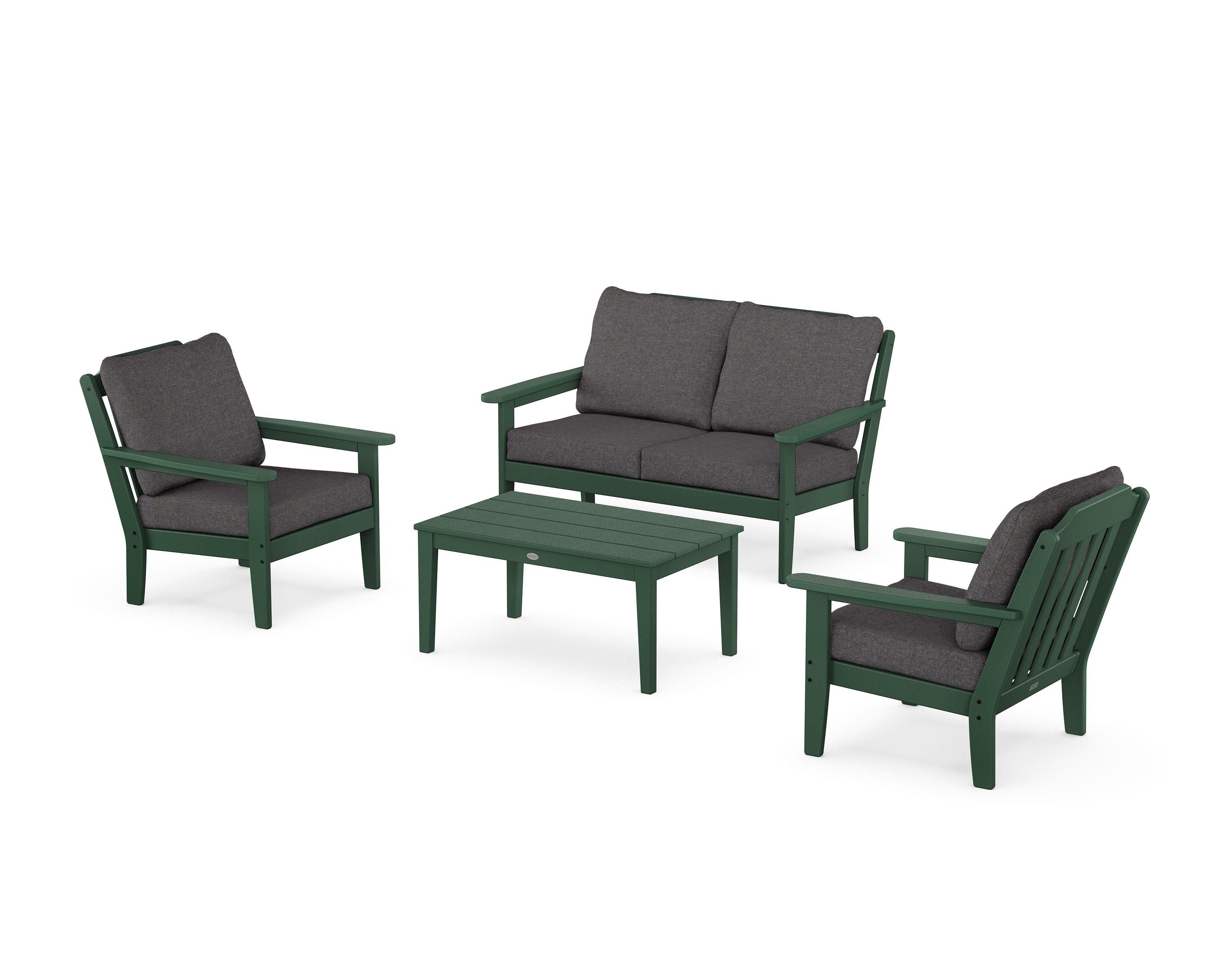 Country Living Cottage 4-Piece Deep Seating Set with Loveseat in Green / Ash Charcoal