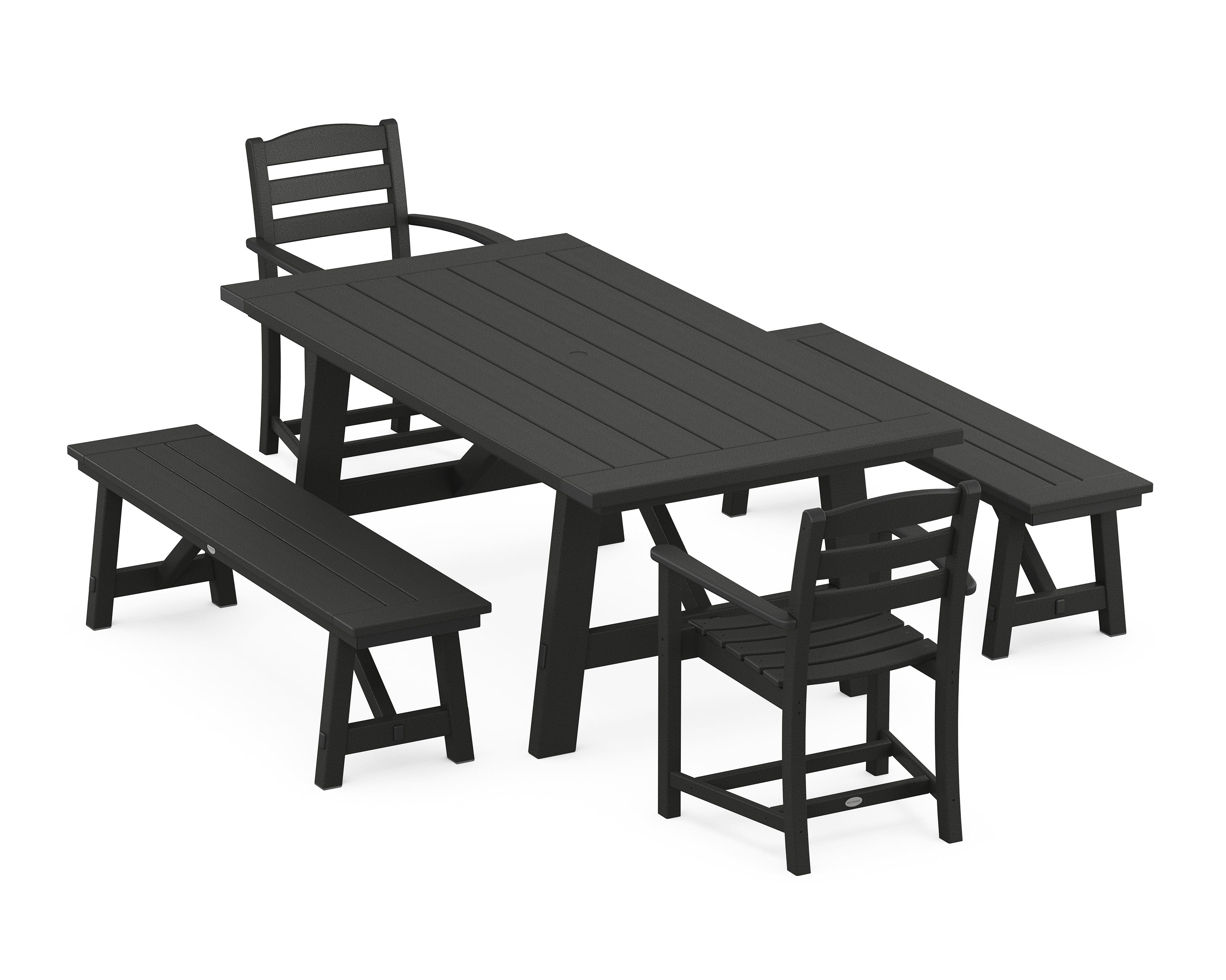 POLYWOOD® La Casa Café 5-Piece Rustic Farmhouse Dining Set With Benches in Black