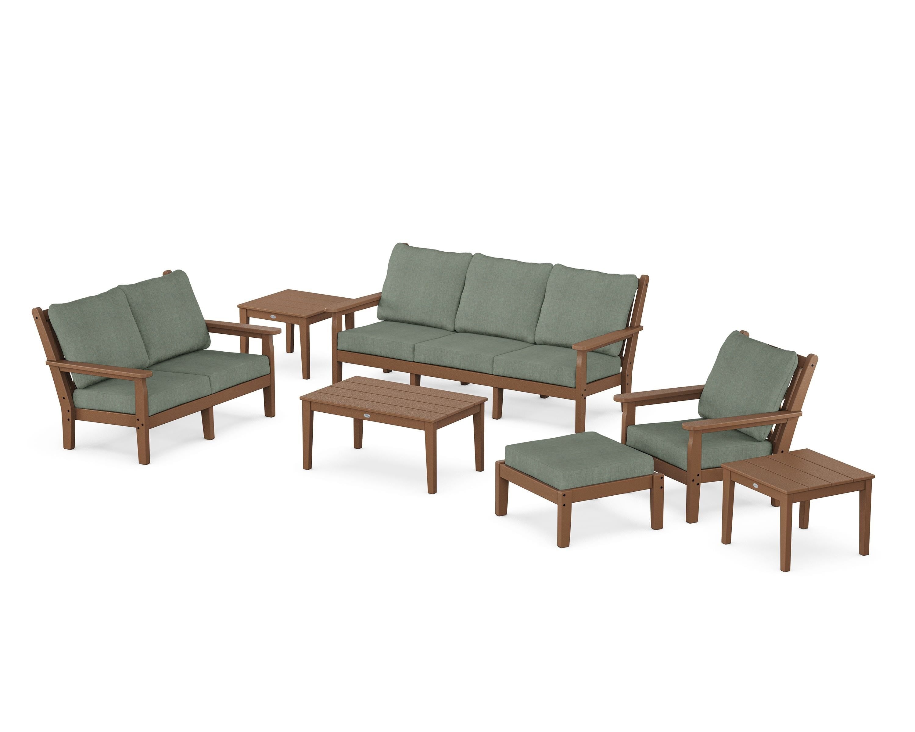POLYWOOD Chippendale 7-Piece Deep Seating Set in Teak / Cast Sage