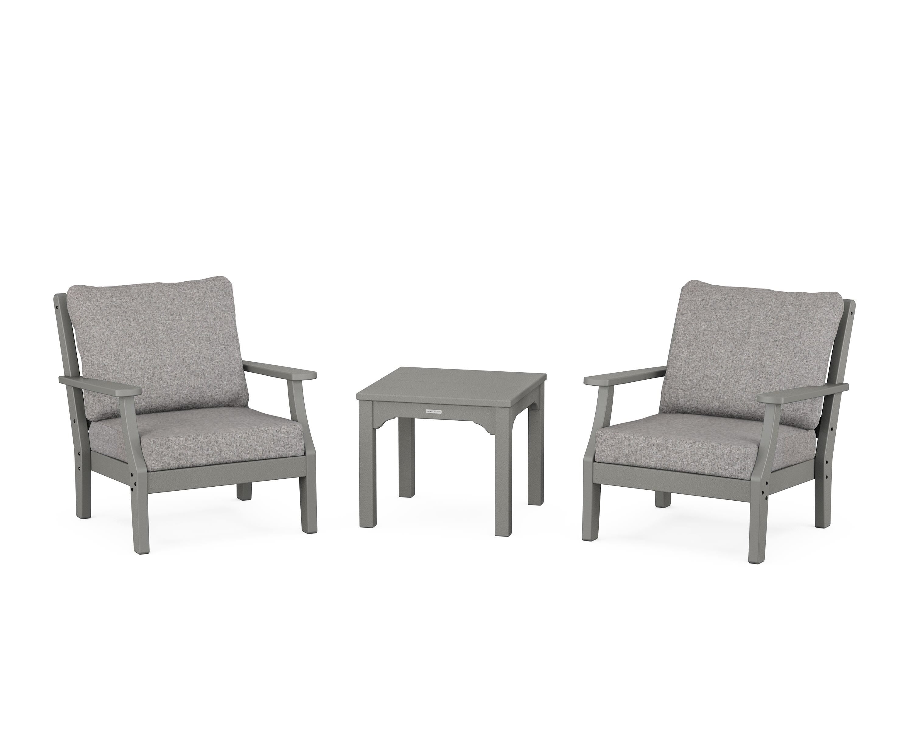 Martha Stewart by POLYWOOD Chinoiserie 3-Piece Deep Seating Set in Slate Grey / Grey Mist