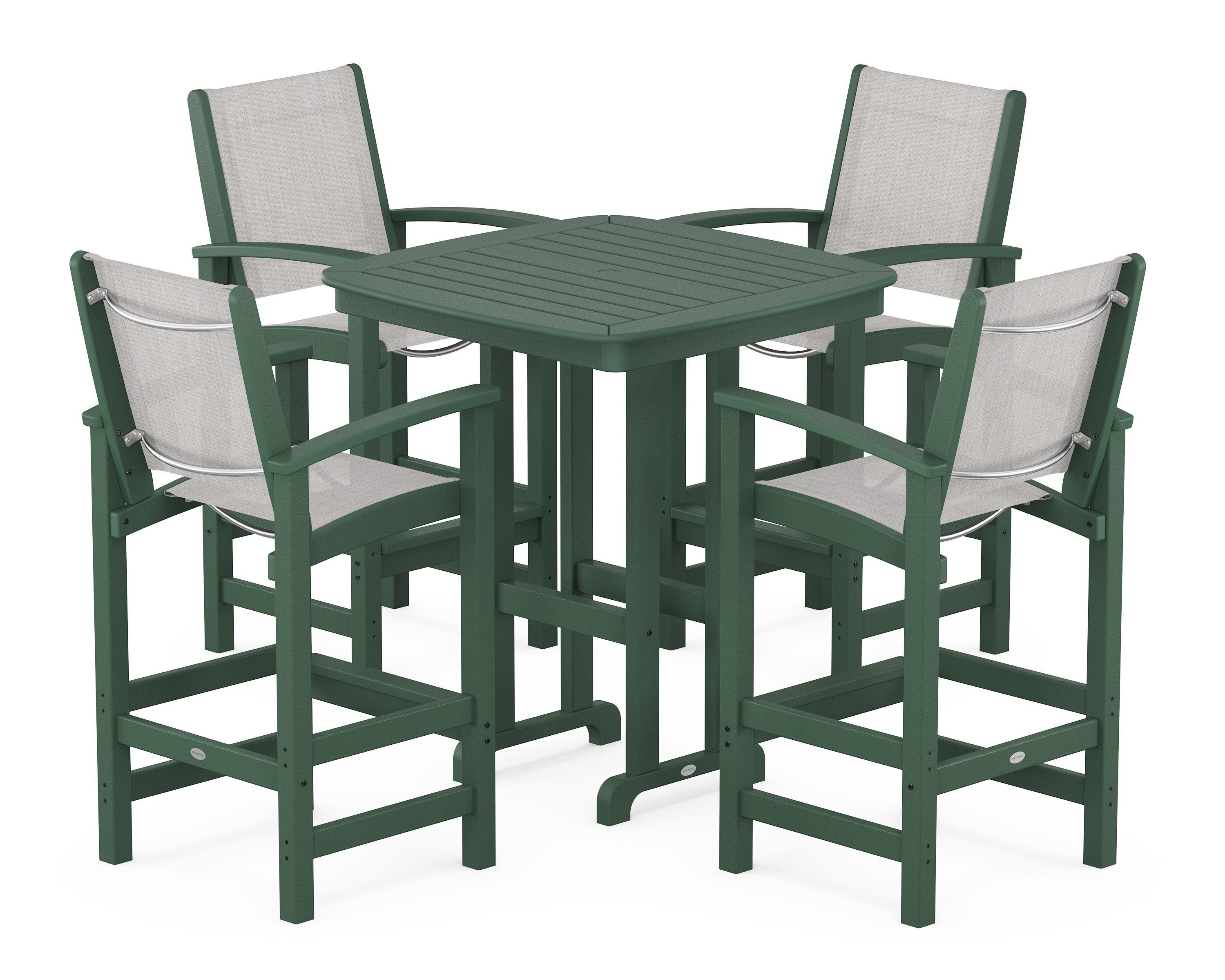 POLYWOOD Coastal 5-Piece Bar Set in Green / Parchment Sling