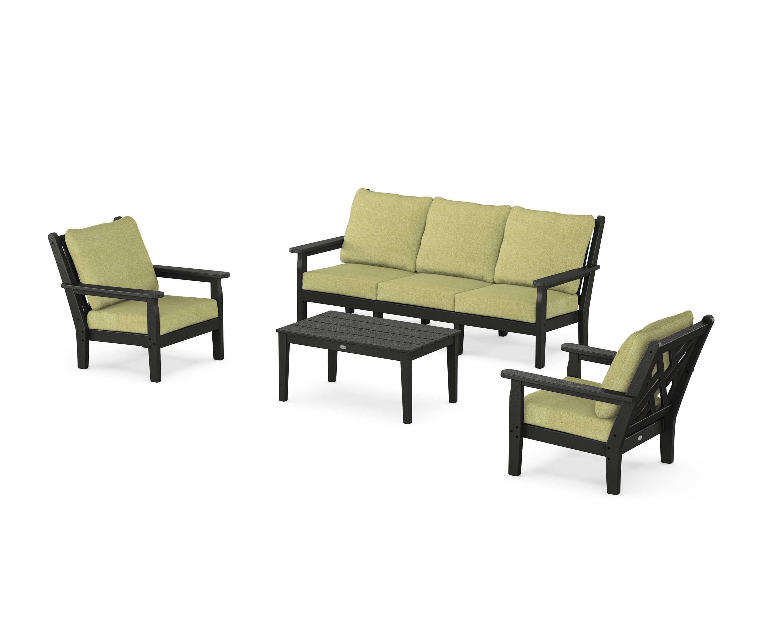 POLYWOOD Chippendale 4-Piece Deep Seating Set with Sofa in Black / Chartreuse Boucle