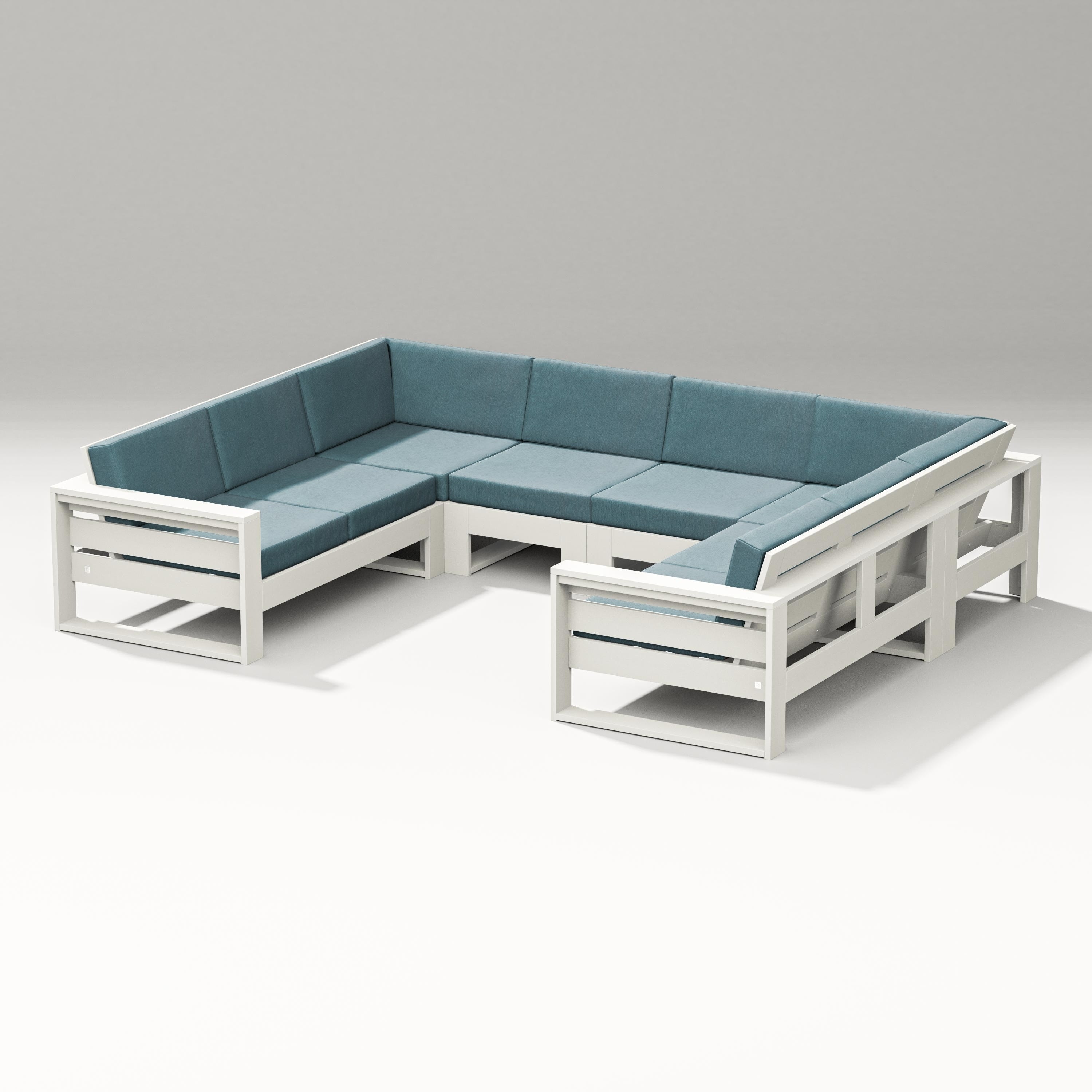 PW Designer Series Latitude U-Shaped Sectional in Vintage White / Ocean Teal