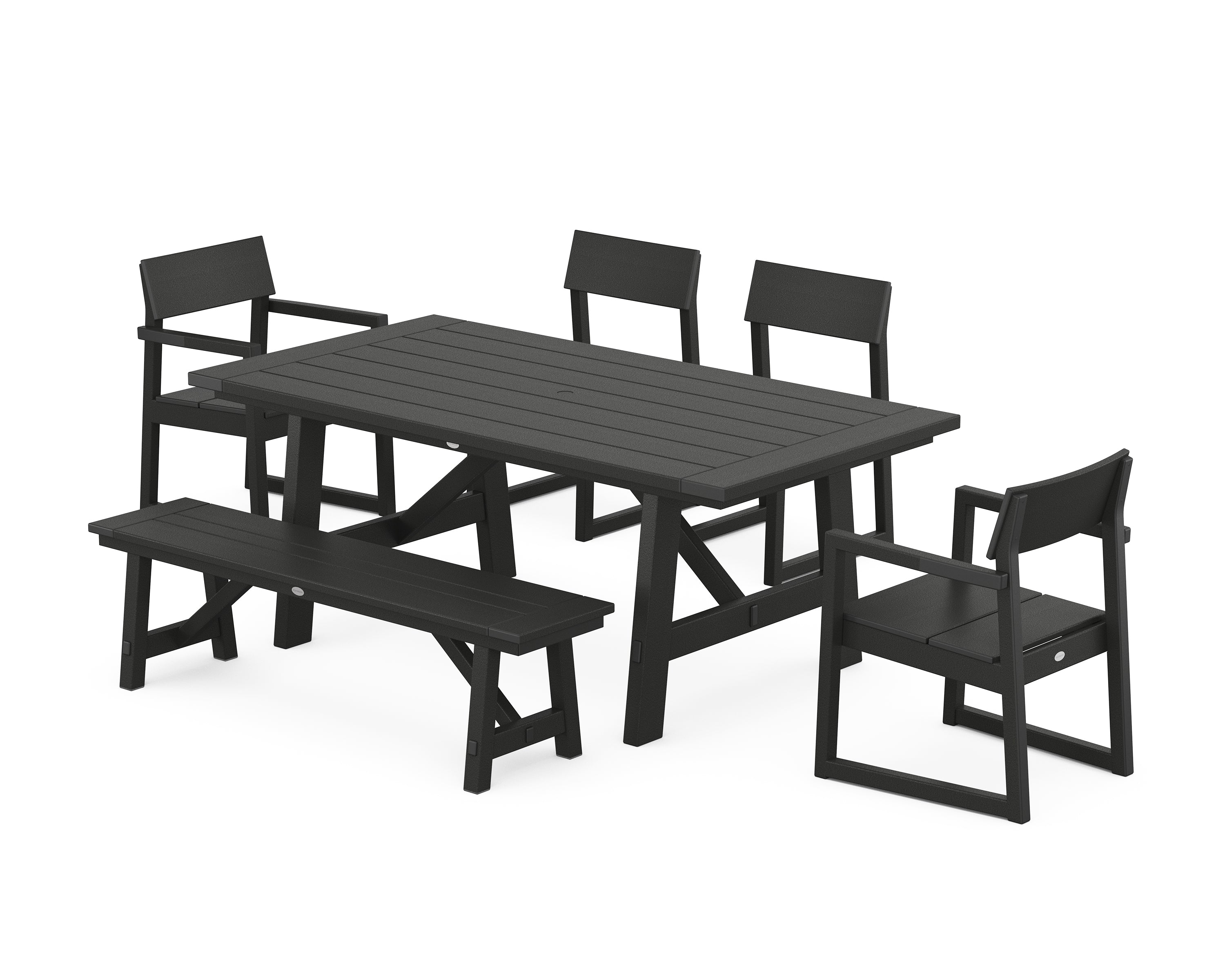 POLYWOOD® EDGE 6-Piece Rustic Farmhouse Dining Set with Bench in Black