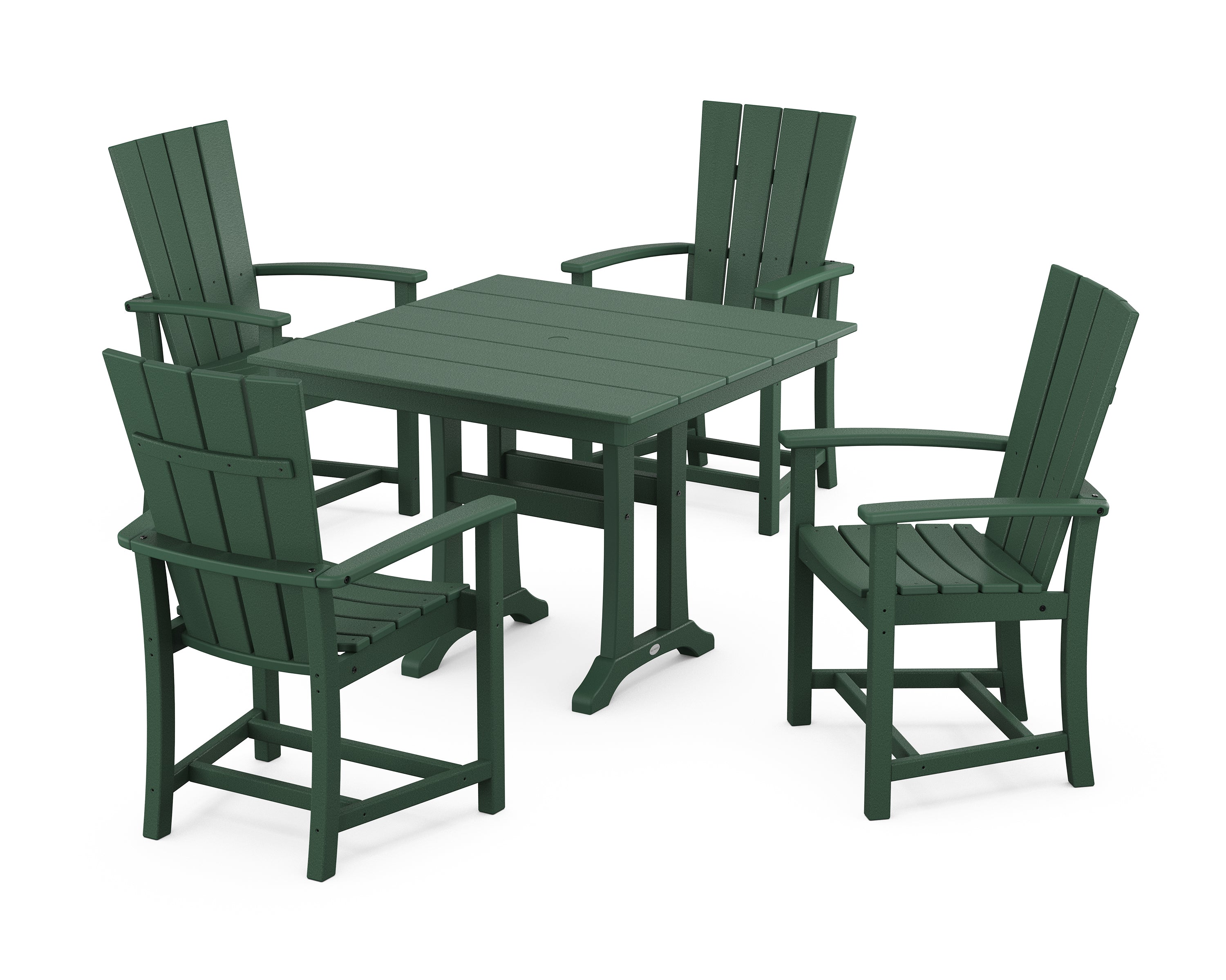 POLYWOOD® Quattro 5-Piece Farmhouse Dining Set With Trestle Legs in Green
