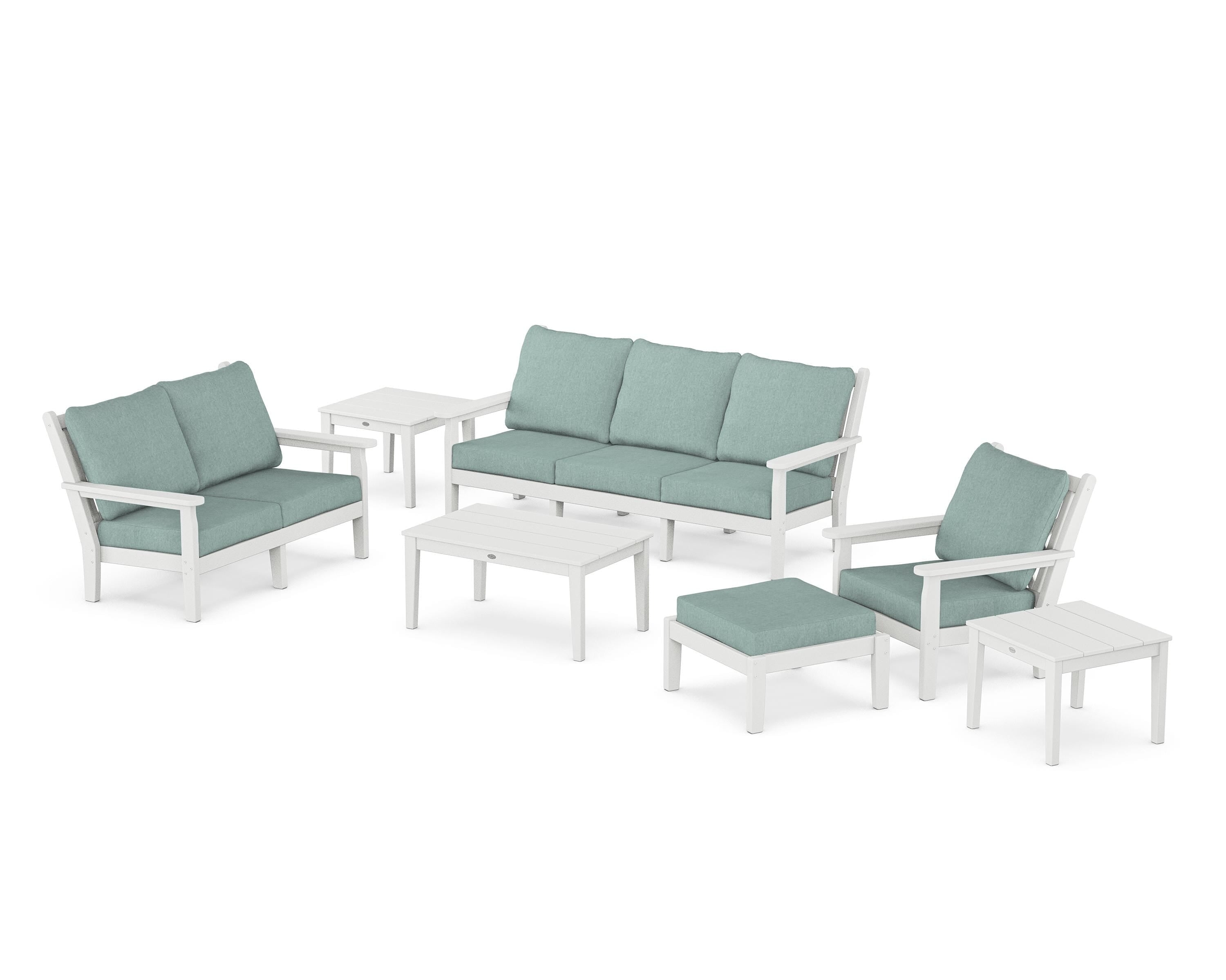 POLYWOOD Chippendale 7-Piece Deep Seating Set in White / Glacier Spa