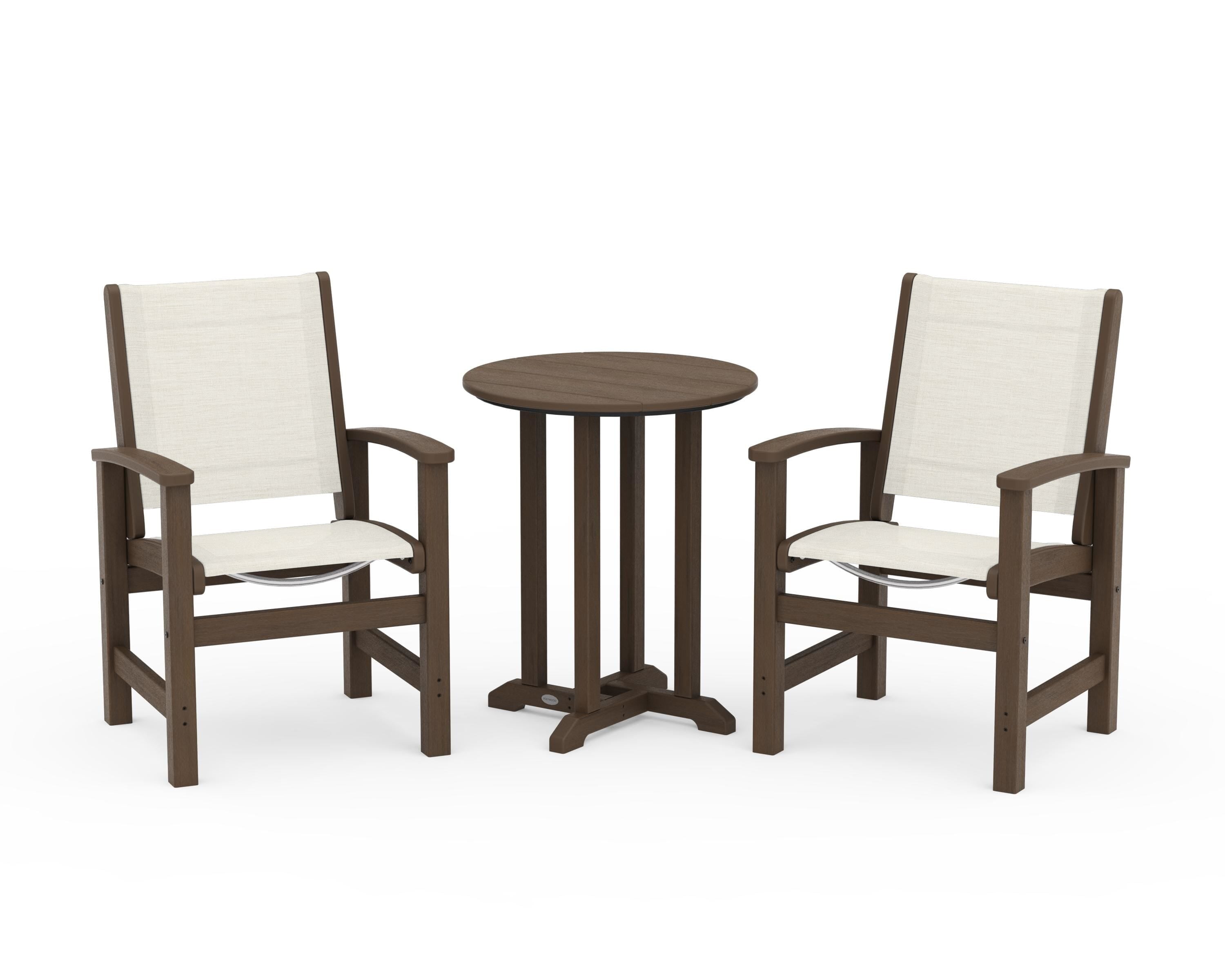 POLYWOOD Coastal 3-Piece Round Bistro Dining Set in Kona / Parchment Sling