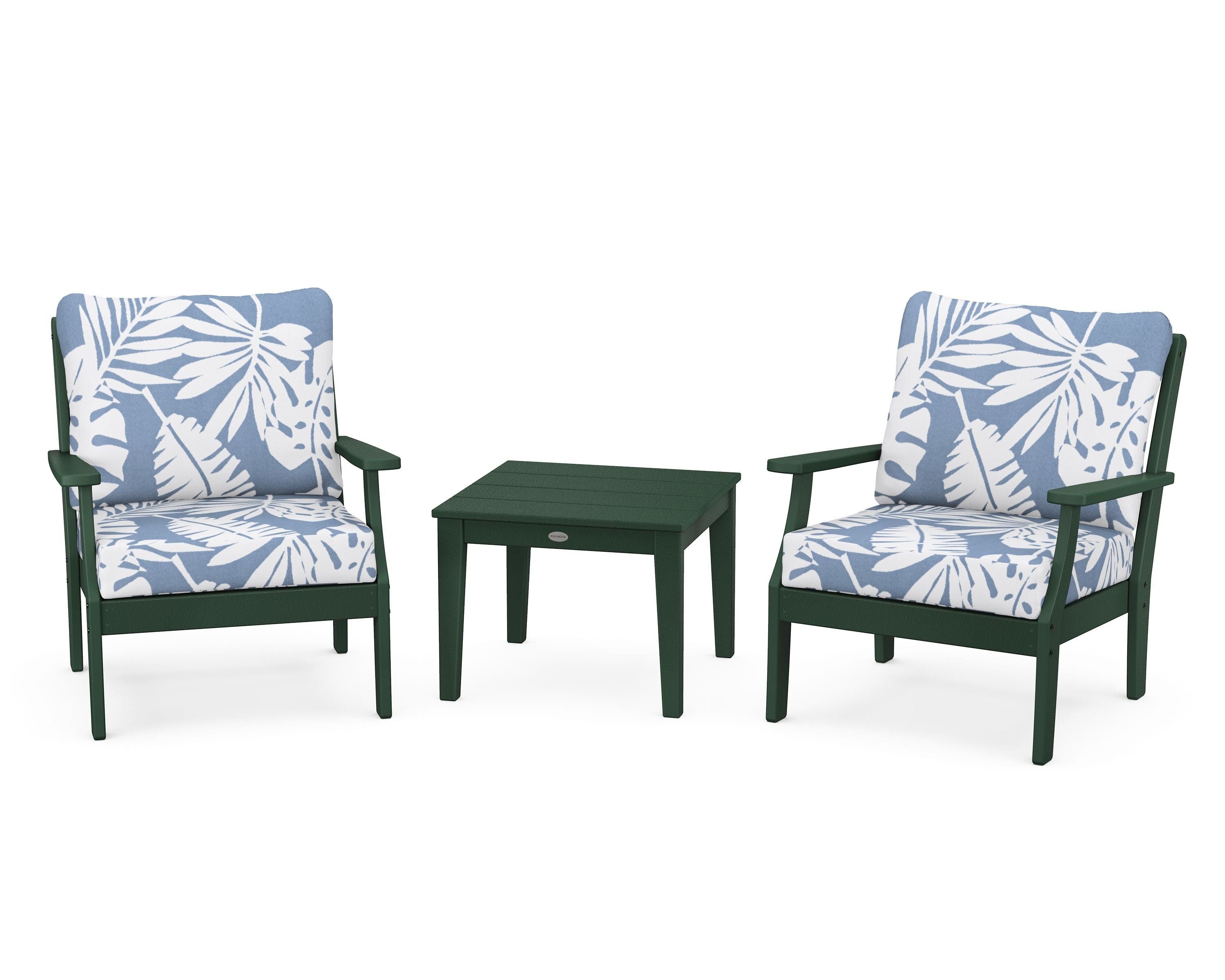 POLYWOOD Braxton 3-Piece Deep Seating Set in Green / Leaf Sky Blue