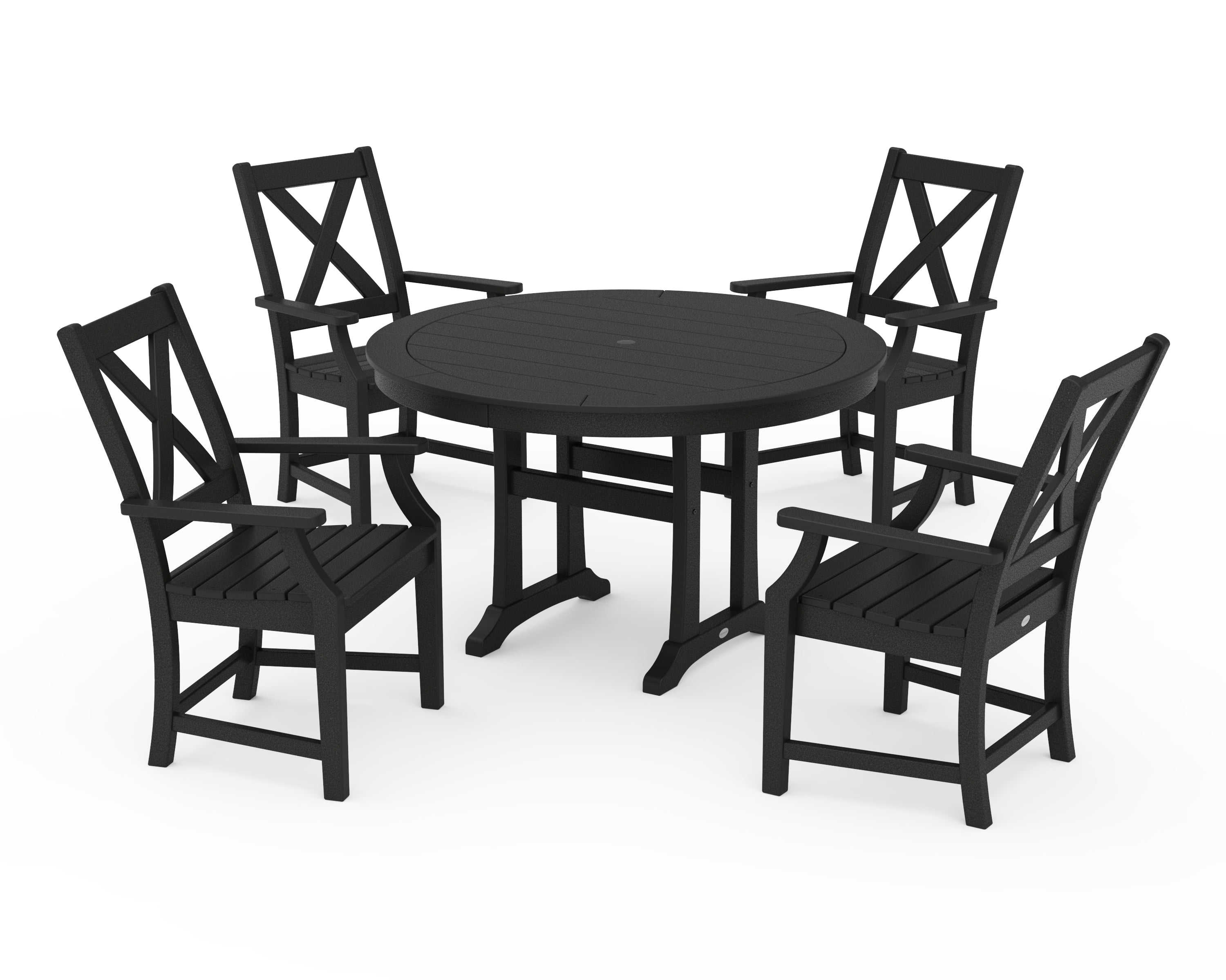 POLYWOOD Braxton 5-Piece Nautical Trestle Arm Chair Dining Set in Black