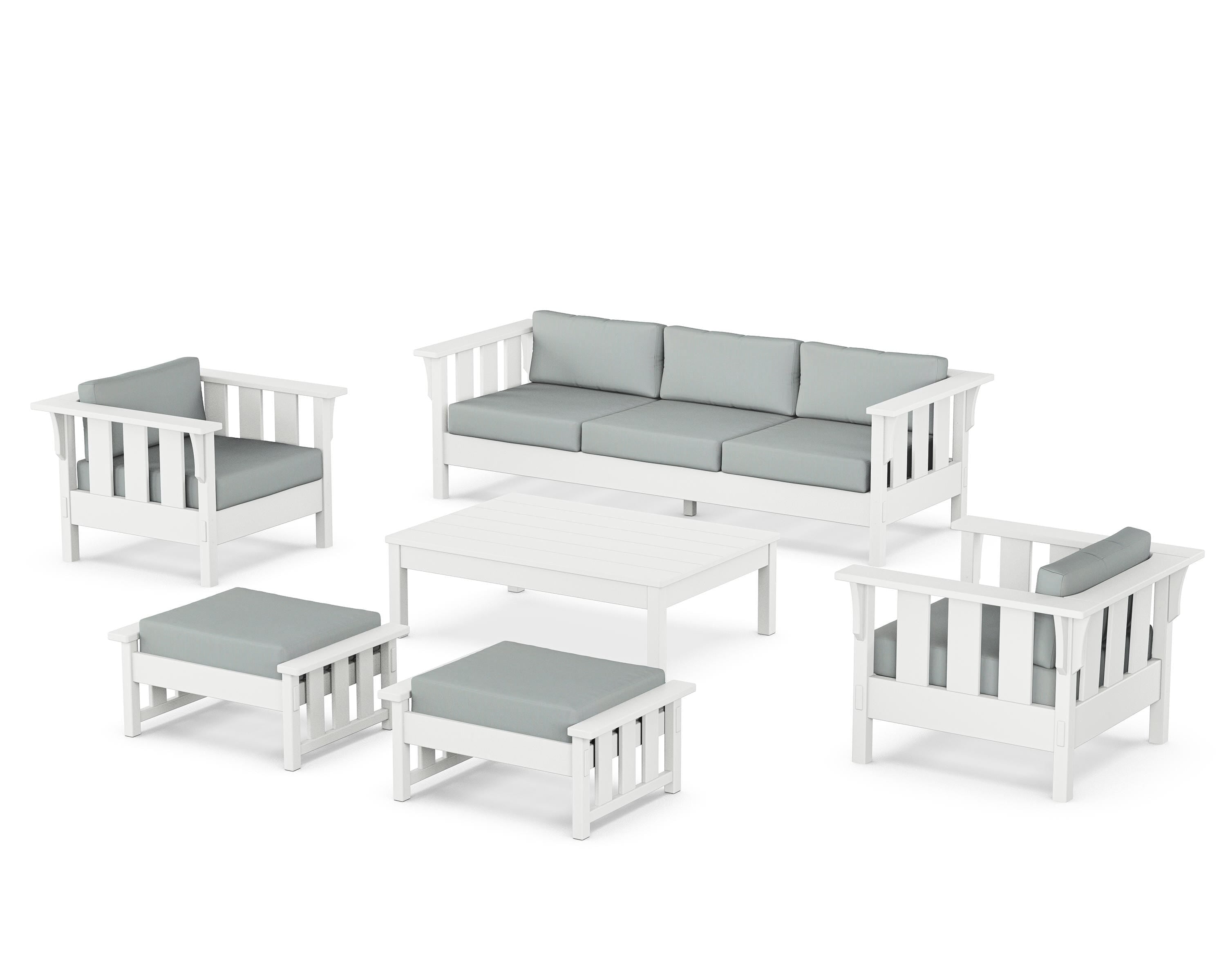 Martha Stewart by POLYWOOD Acadia 6-Piece Lounge Sofa Set in White / Spa