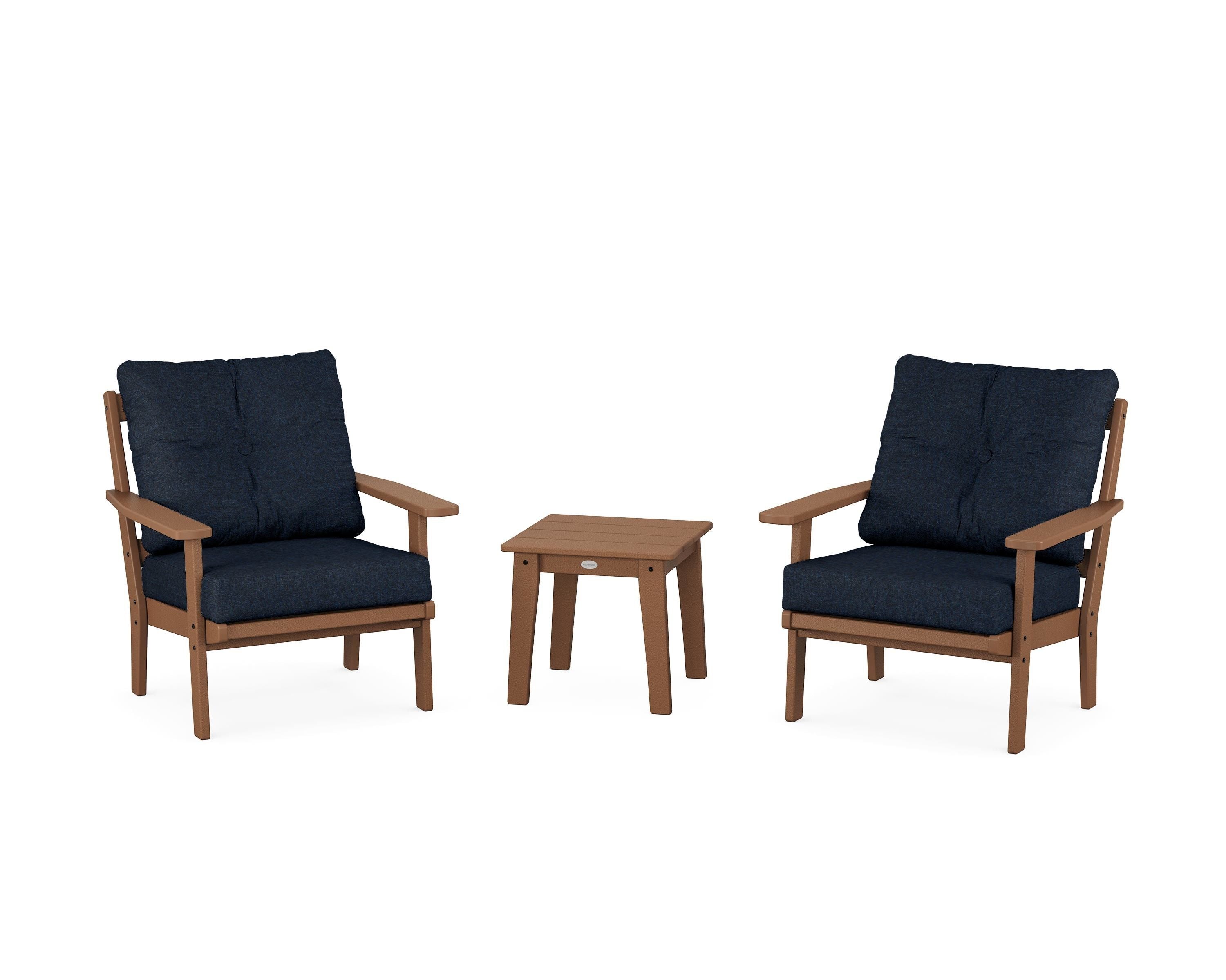 POLYWOOD Prairie 3-Piece Deep Seating Set in Teak / Marine Indigo
