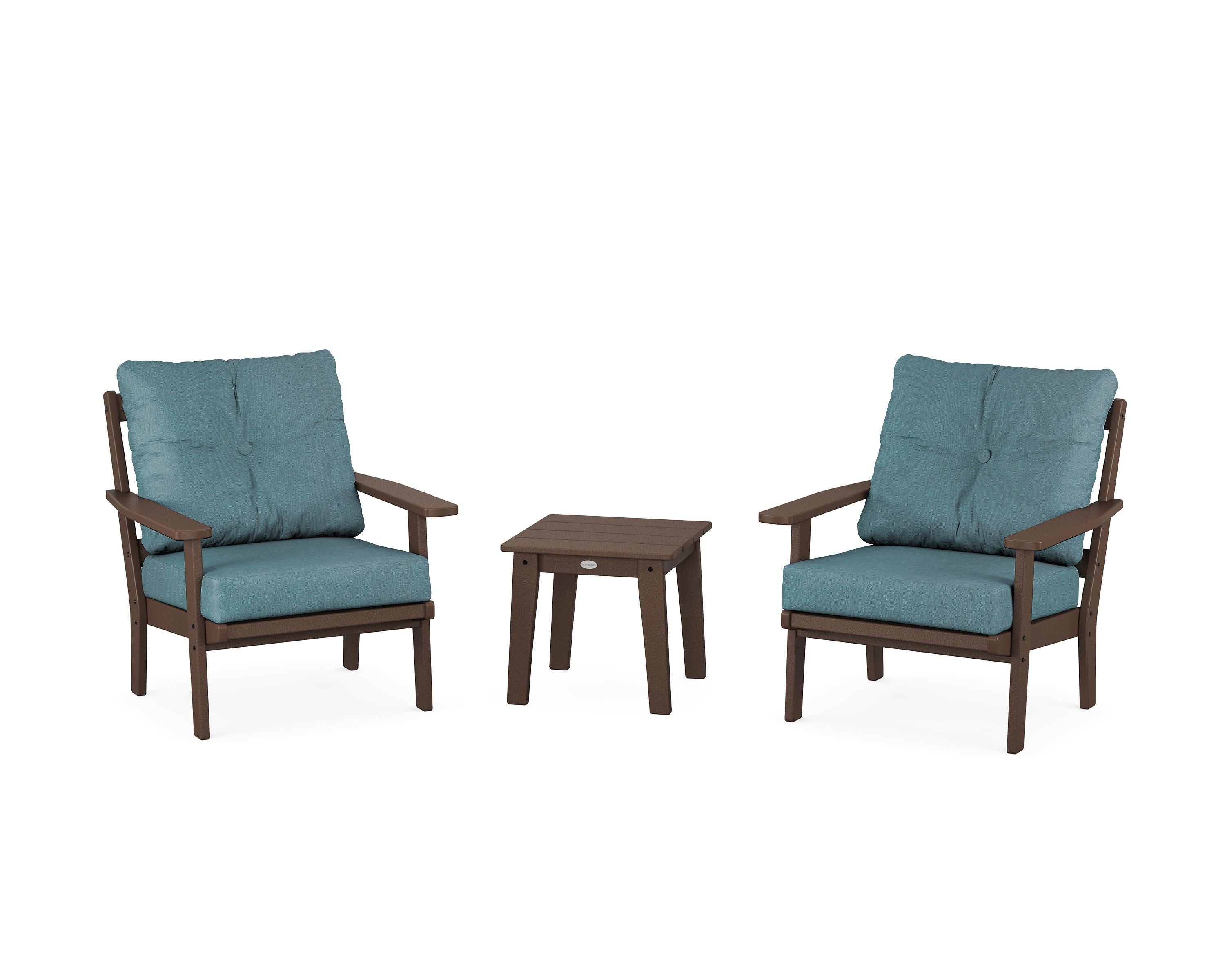 POLYWOOD Oxford 3-Piece Deep Seating Set in Mahogany / Ocean Teal