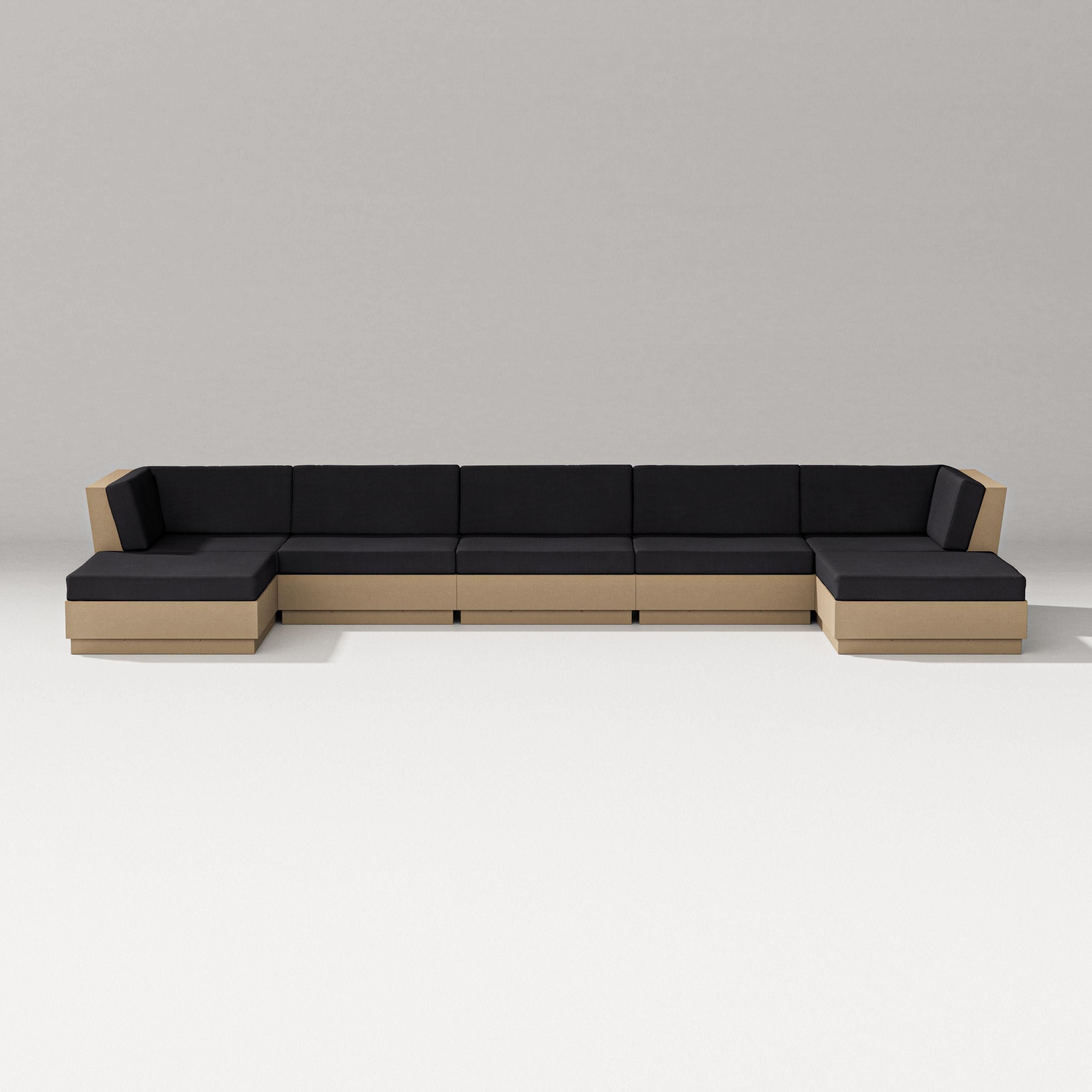 PW Designer Series Elevate 7-Piece Double Chaise Sectional in Vintage Sahara / Midnight Linen