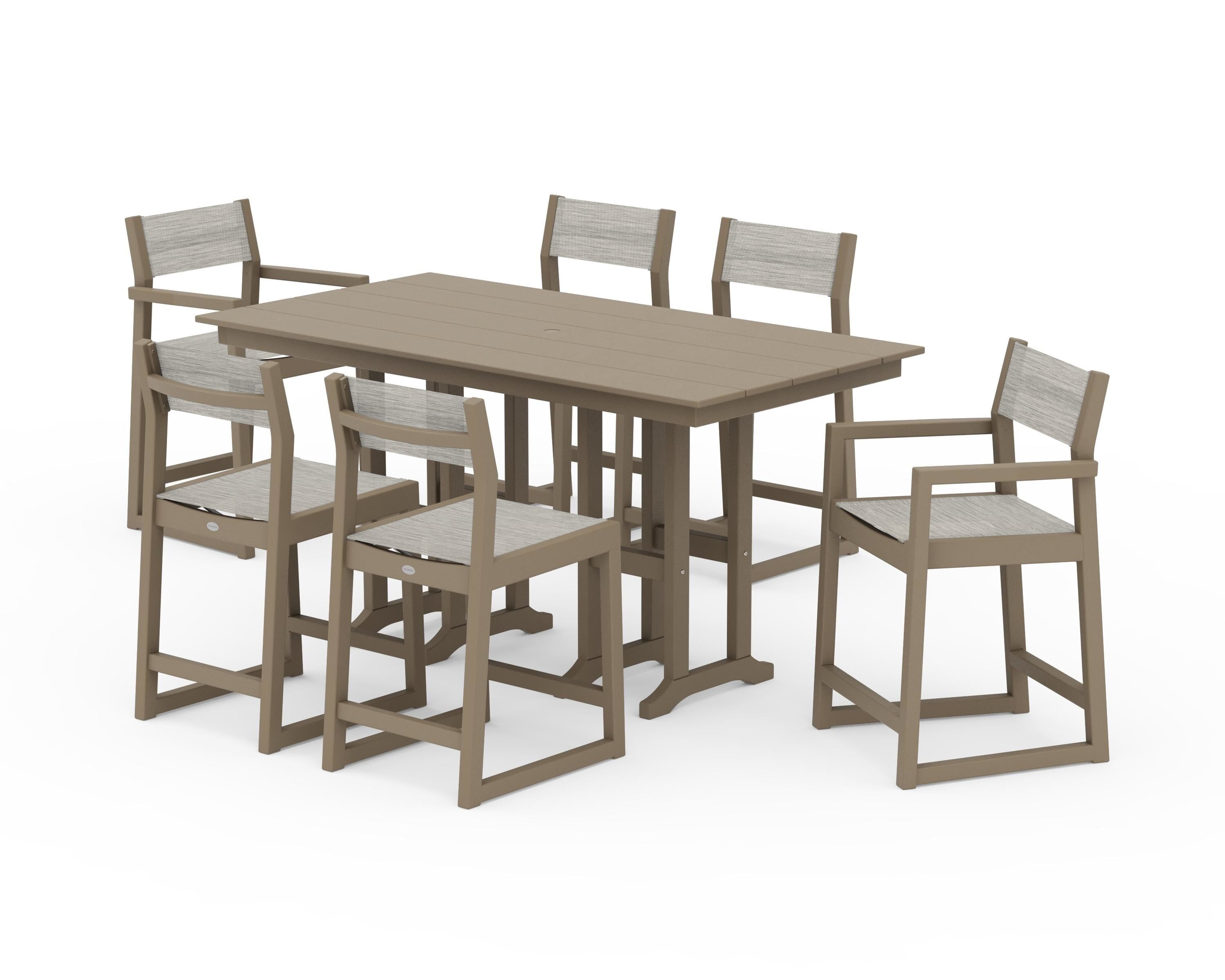 POLYWOOD EDGE Sling 7-Piece Farmhouse Counter Set in Vintage Sahara / Birch Sling
