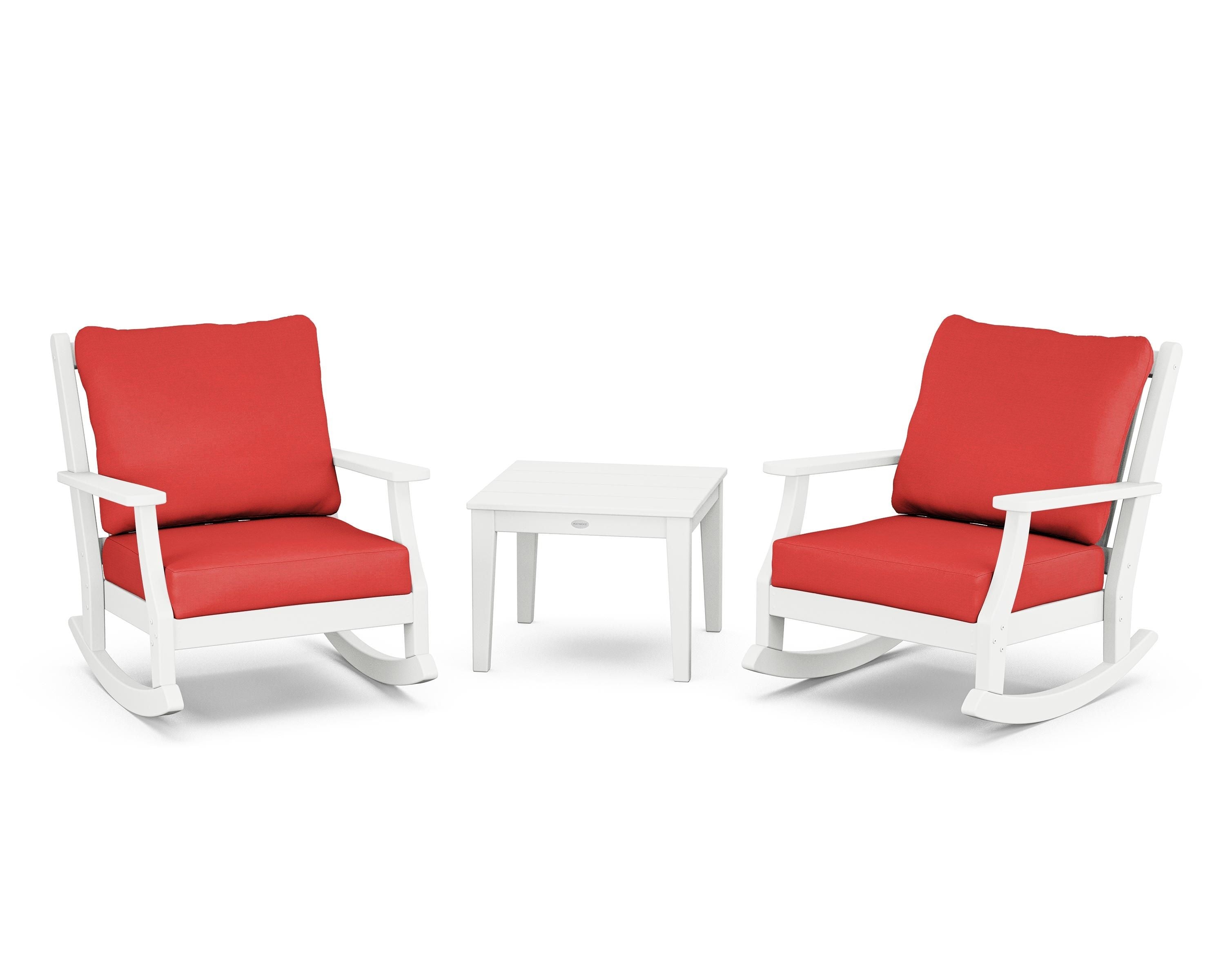 Country Living Wovendale 3-Piece Deep Seating Rocker Set in White / Crimson Linen