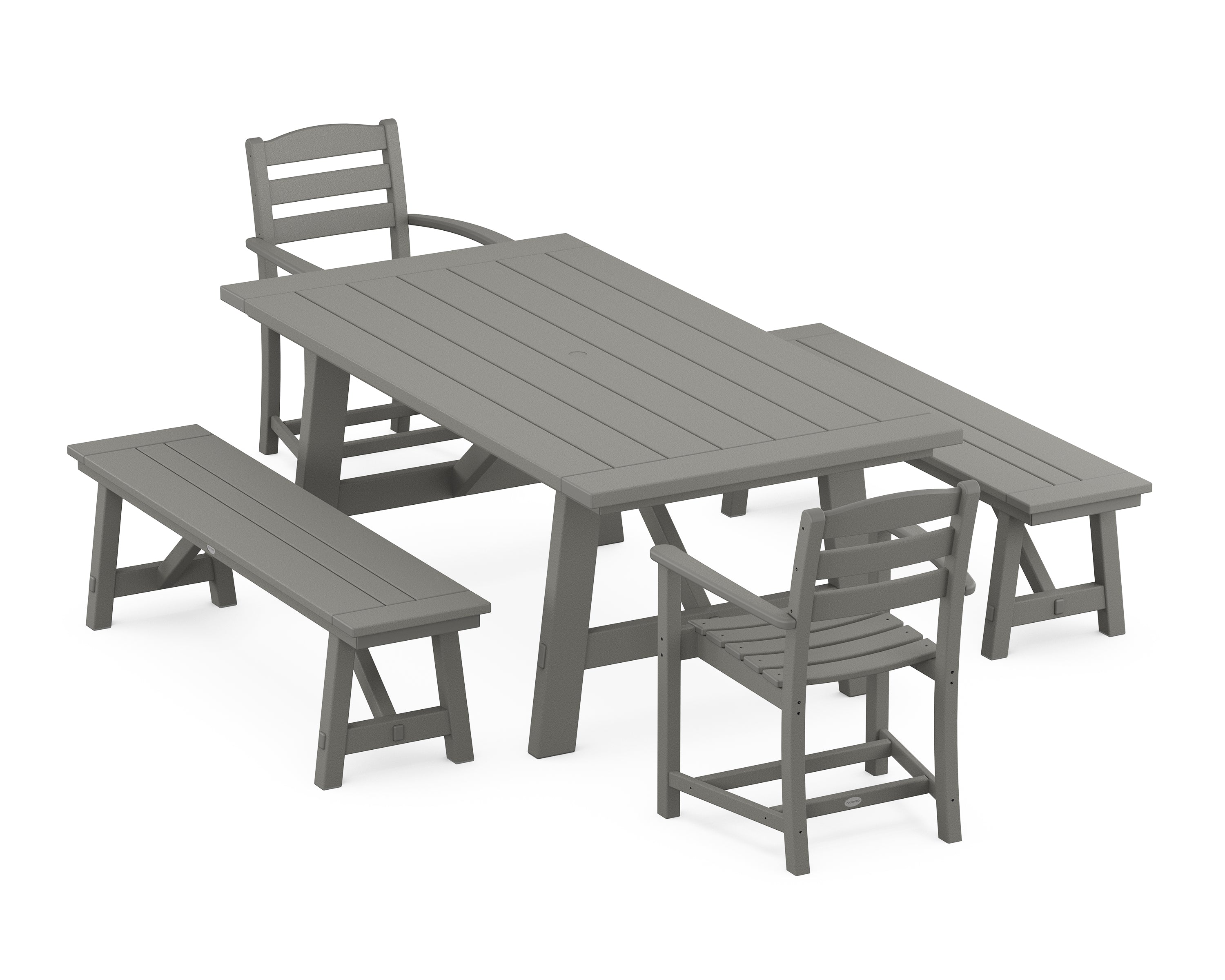 POLYWOOD® La Casa Café 5-Piece Rustic Farmhouse Dining Set With Benches in Slate Grey