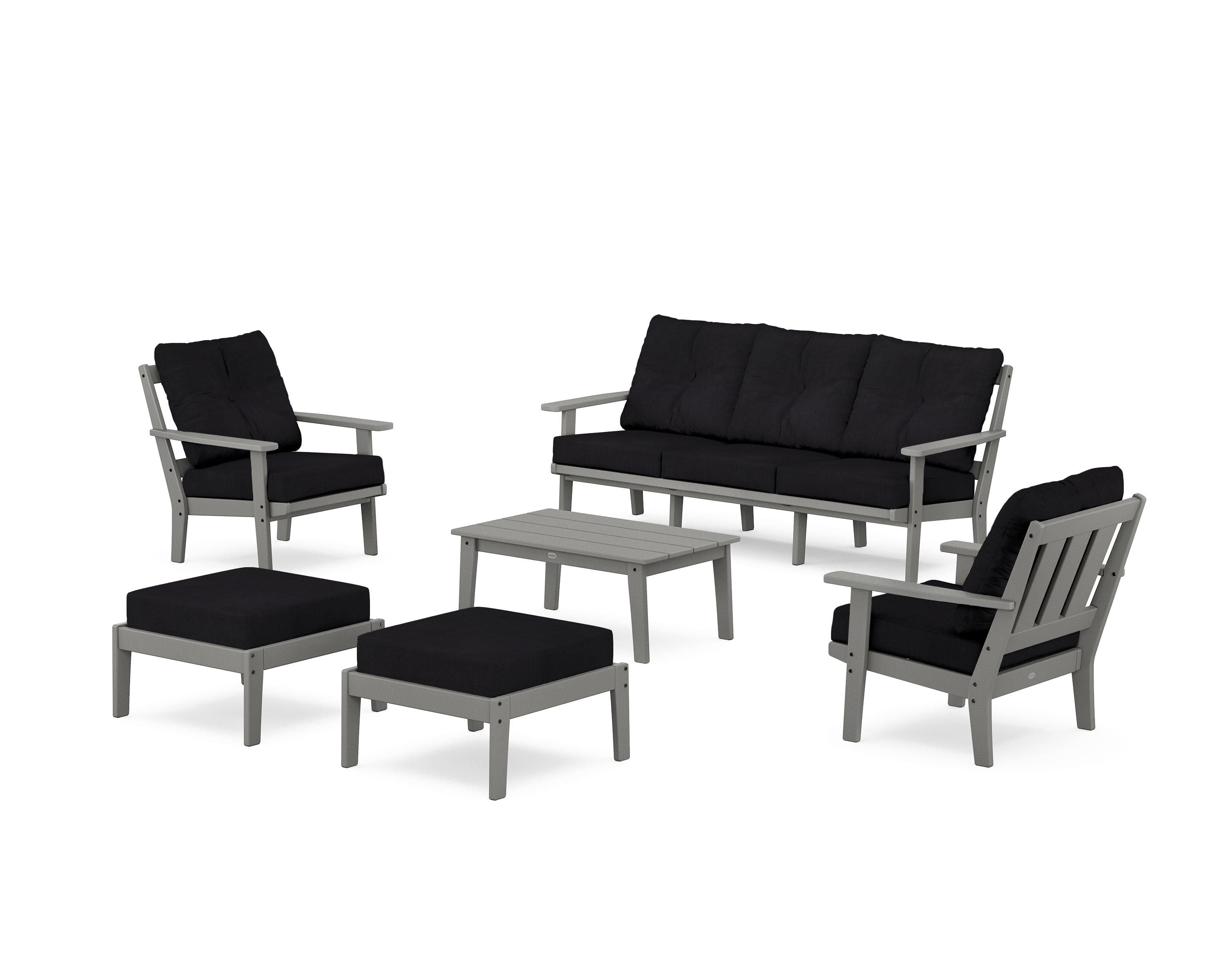 POLYWOOD Oxford 6-Piece Lounge Sofa Set in Slate Grey / Midnight Linen