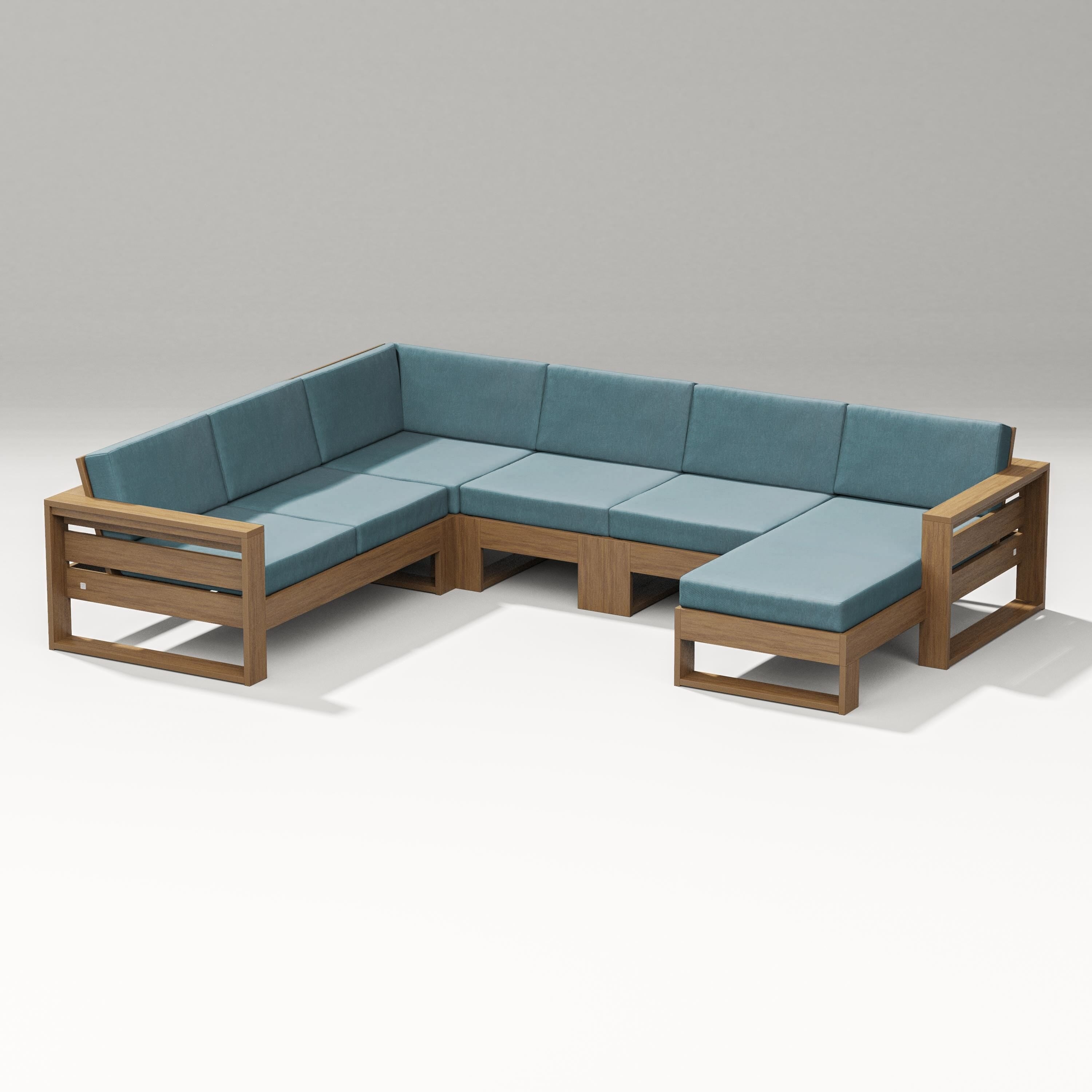 PW Designer Series Latitude Corner Sectional with Right Chaise in Natural / Ocean Teal