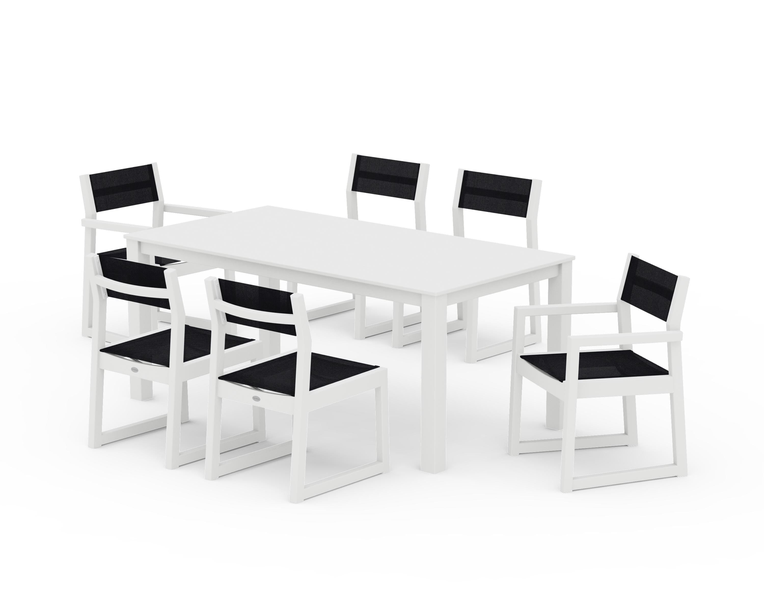 POLYWOOD EDGE Sling 7-Piece Parsons Dining Set in White / Black Sling