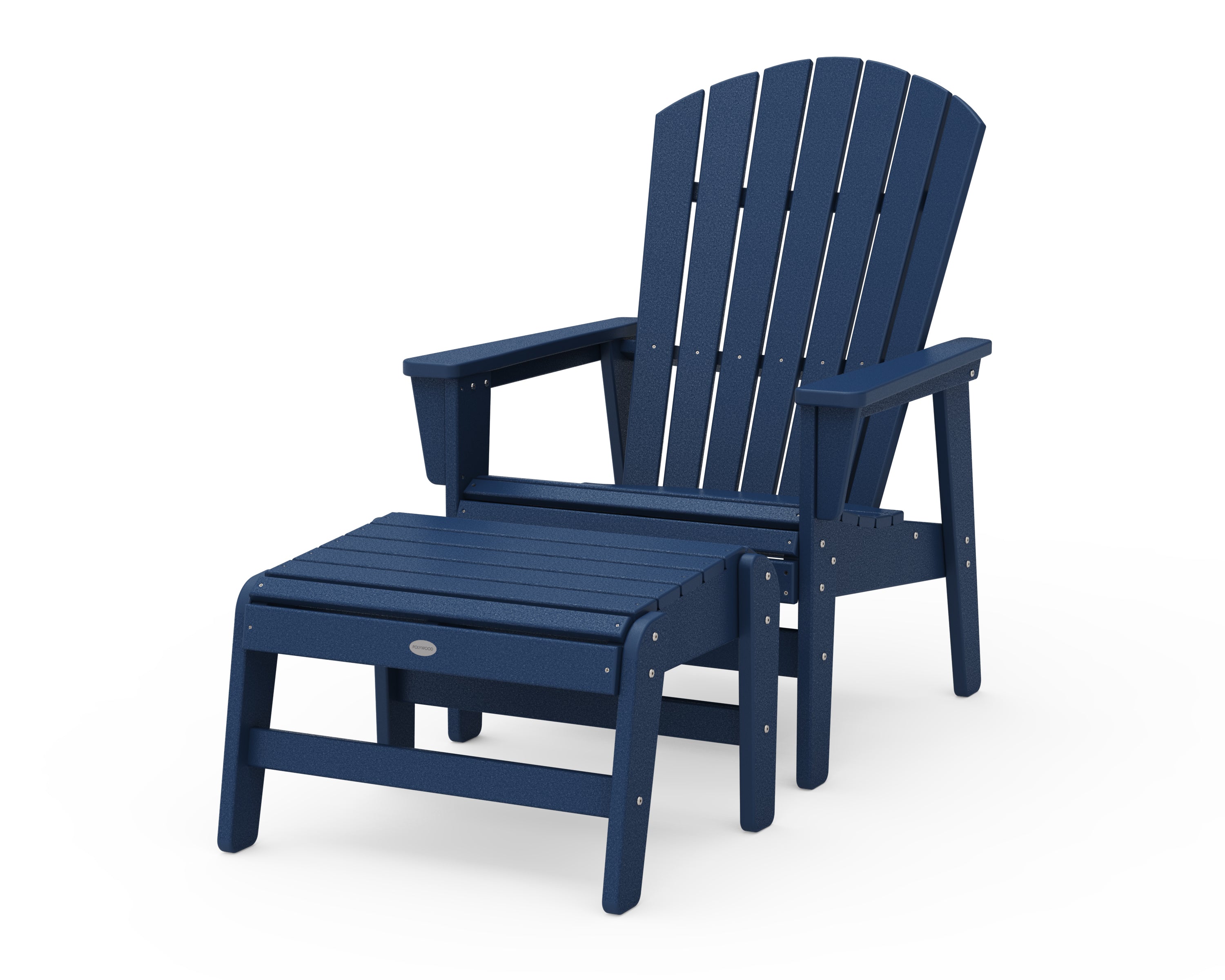 POLYWOOD Nautical Grand Upright Adirondack Chair with Ottoman in Navy