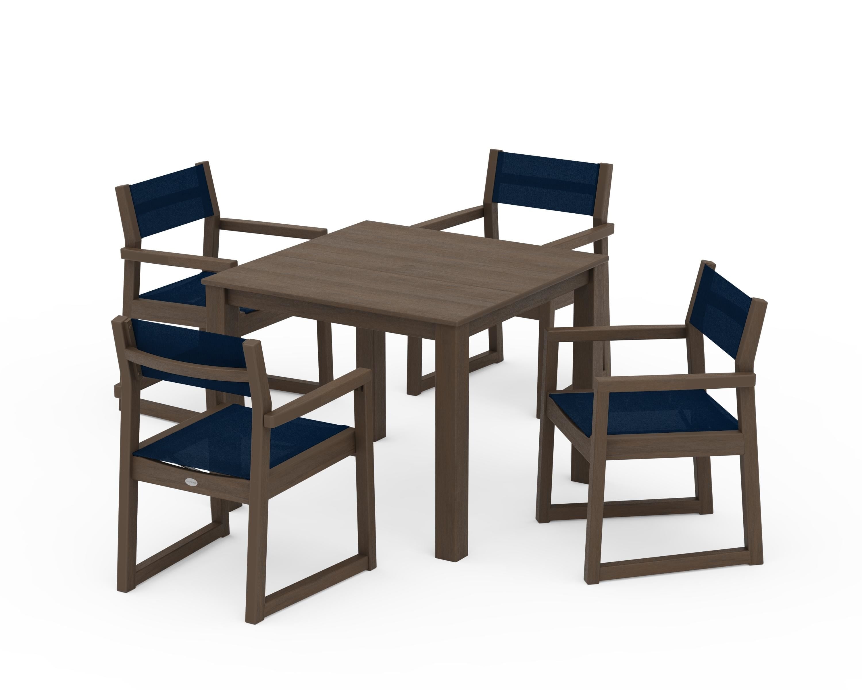 POLYWOOD EDGE Sling Arm Chair 5-Piece Parsons Dining Set in Kona / Navy Blue Sling